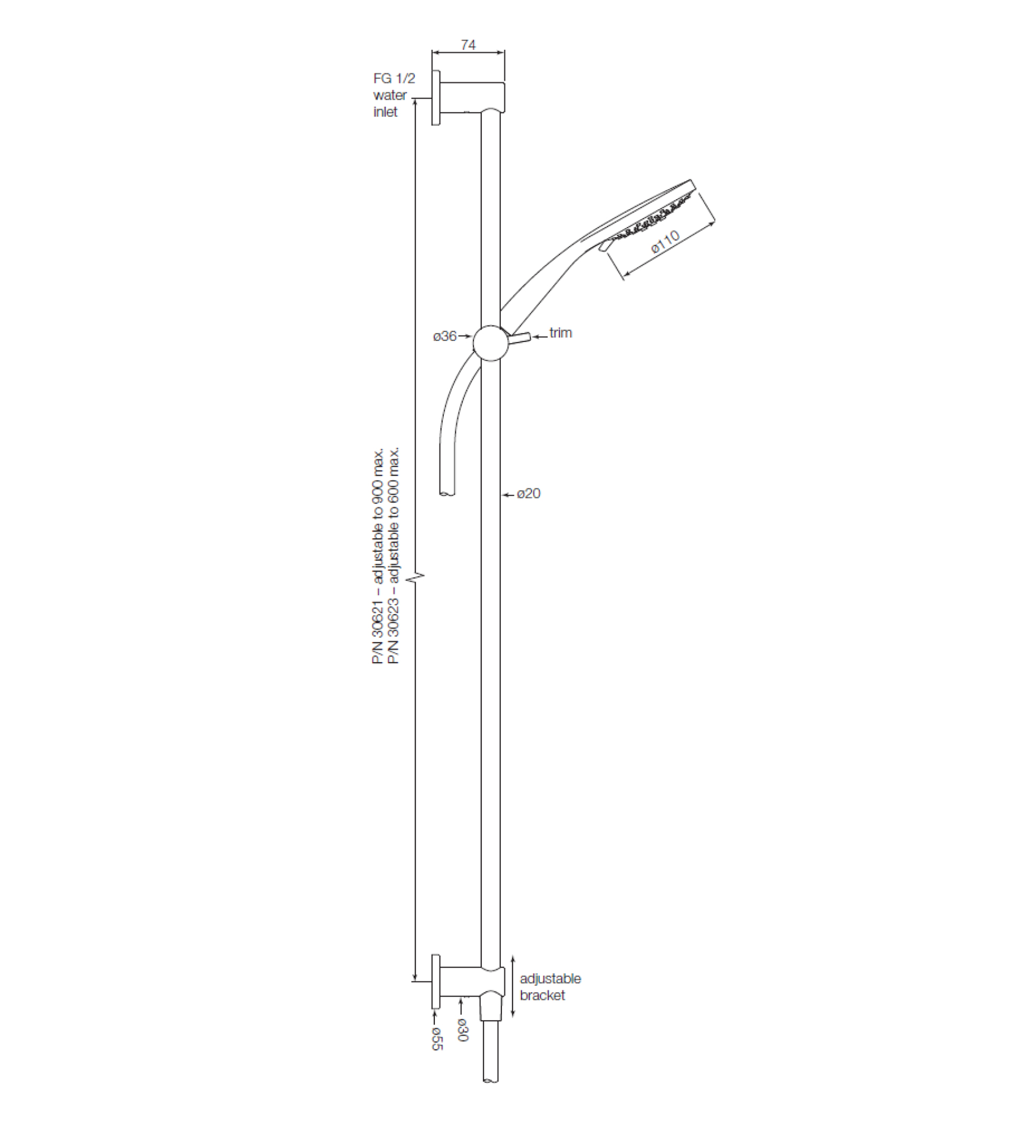 Faucet Strommen Pegasi M Slide Shower, Inflow 600, 100disc