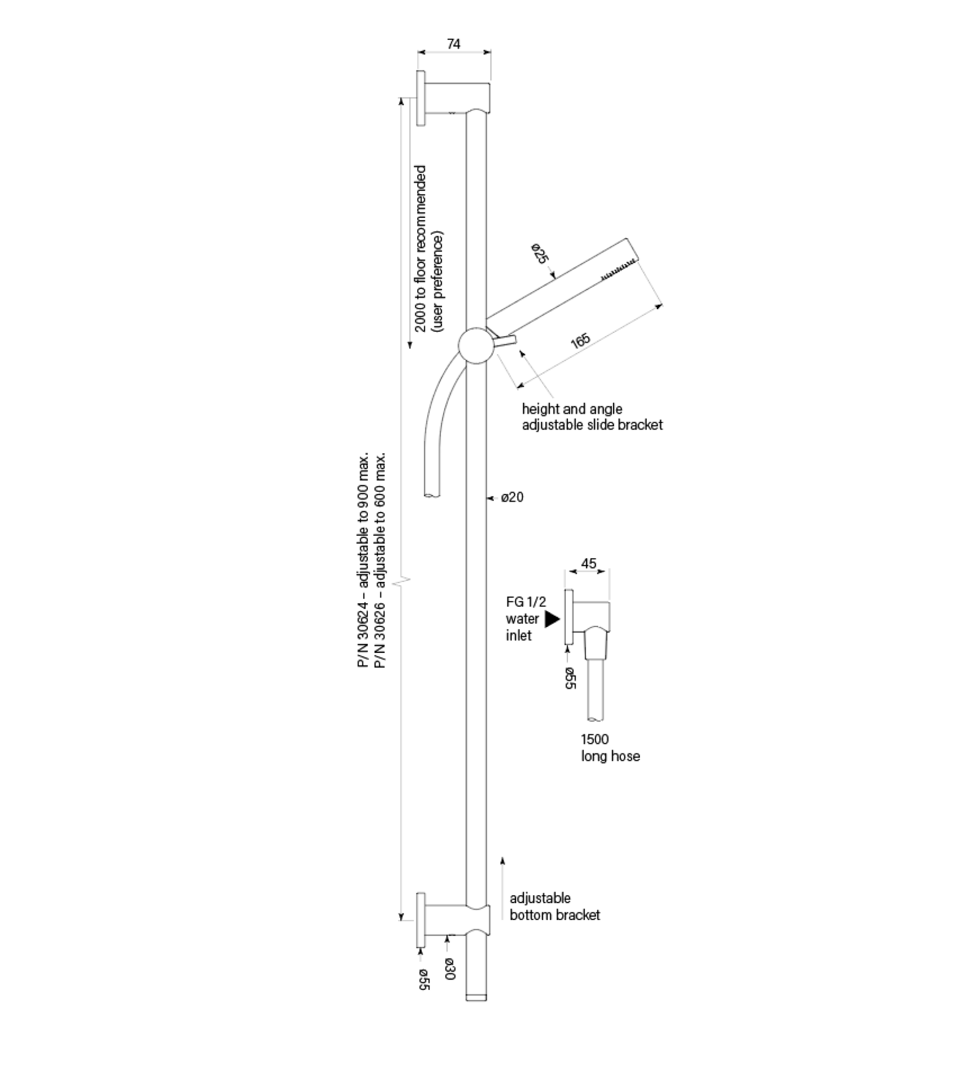 Faucet Strommen Pegasi M Slide Shower, Adjust 900, Micro