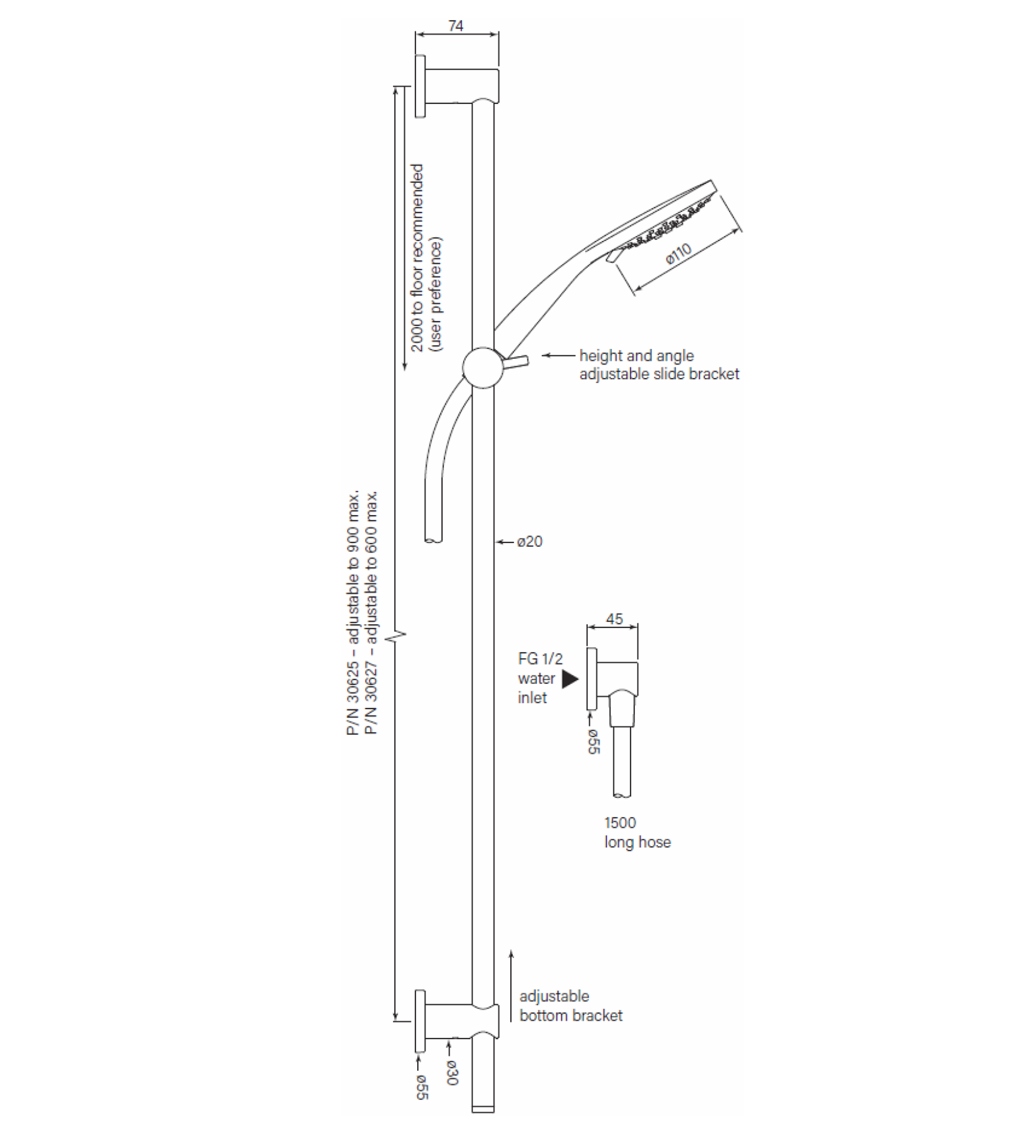 Faucet Strommen Pegasi M Slide Shower, Adjust 900, 100disc