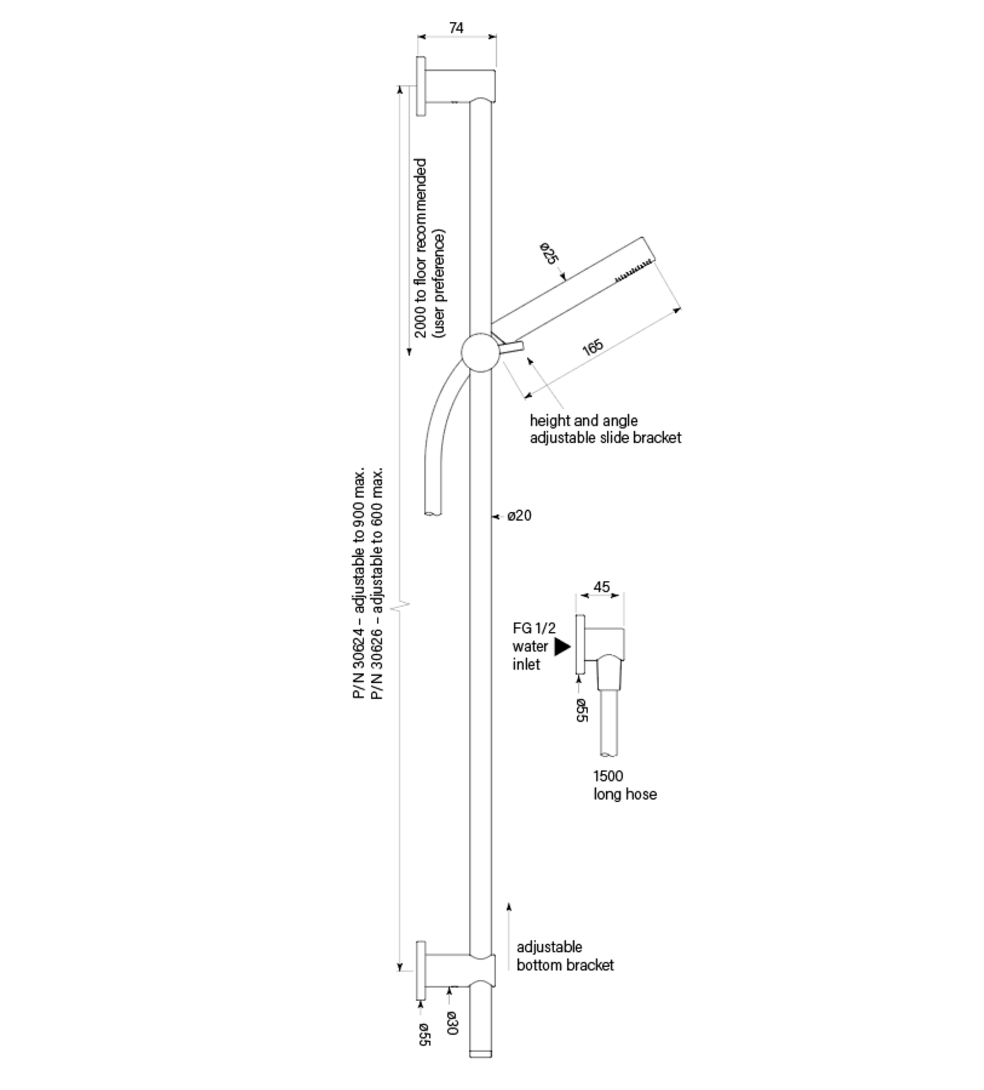 Faucet Strommen Pegasi M Slide Shower, Adjust 600, Micro