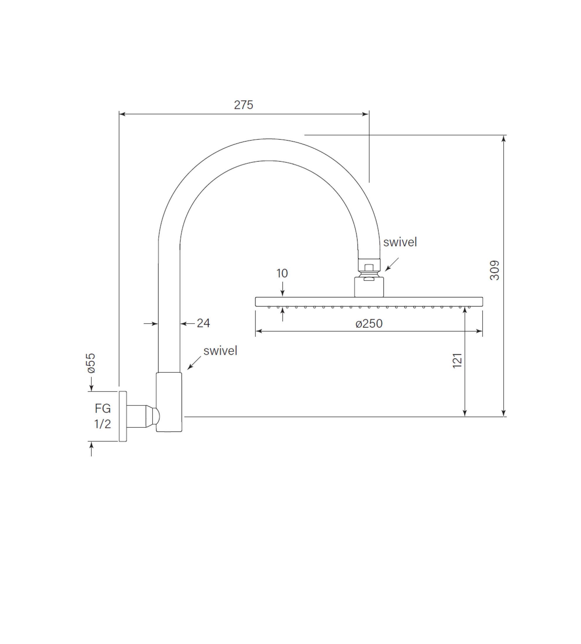 Faucet Strommen Pegasi M Overhead Shower, Hcurve 250head