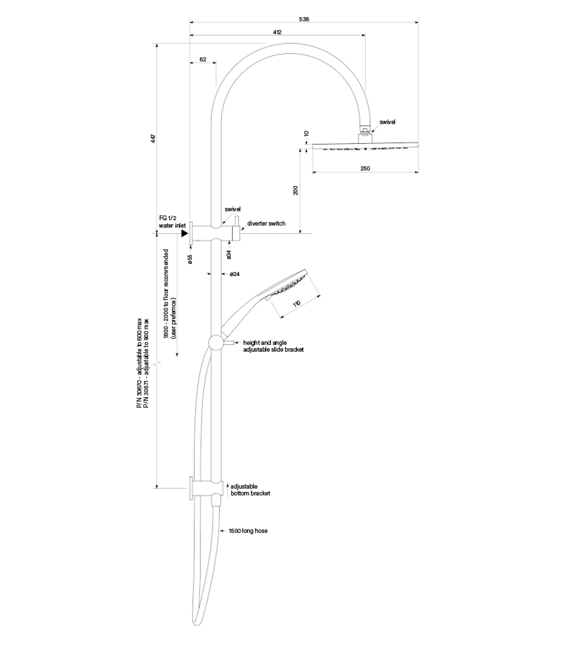 Faucet Strommen Pegasi M Dual Shower 900 Crv 100sl, 250