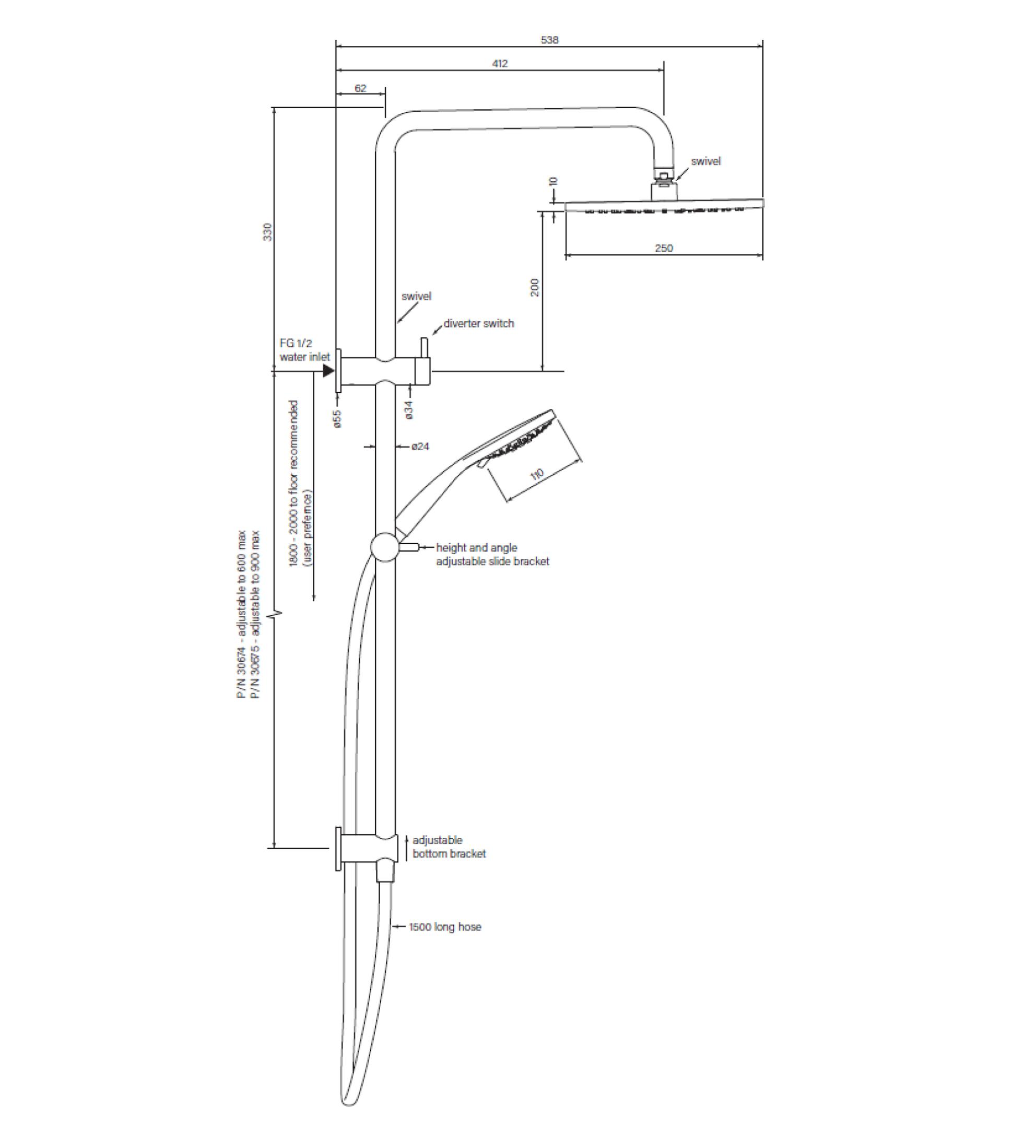 Faucet Strommen Pegasi M Dual Shower 600 Sqa 100sl, 250