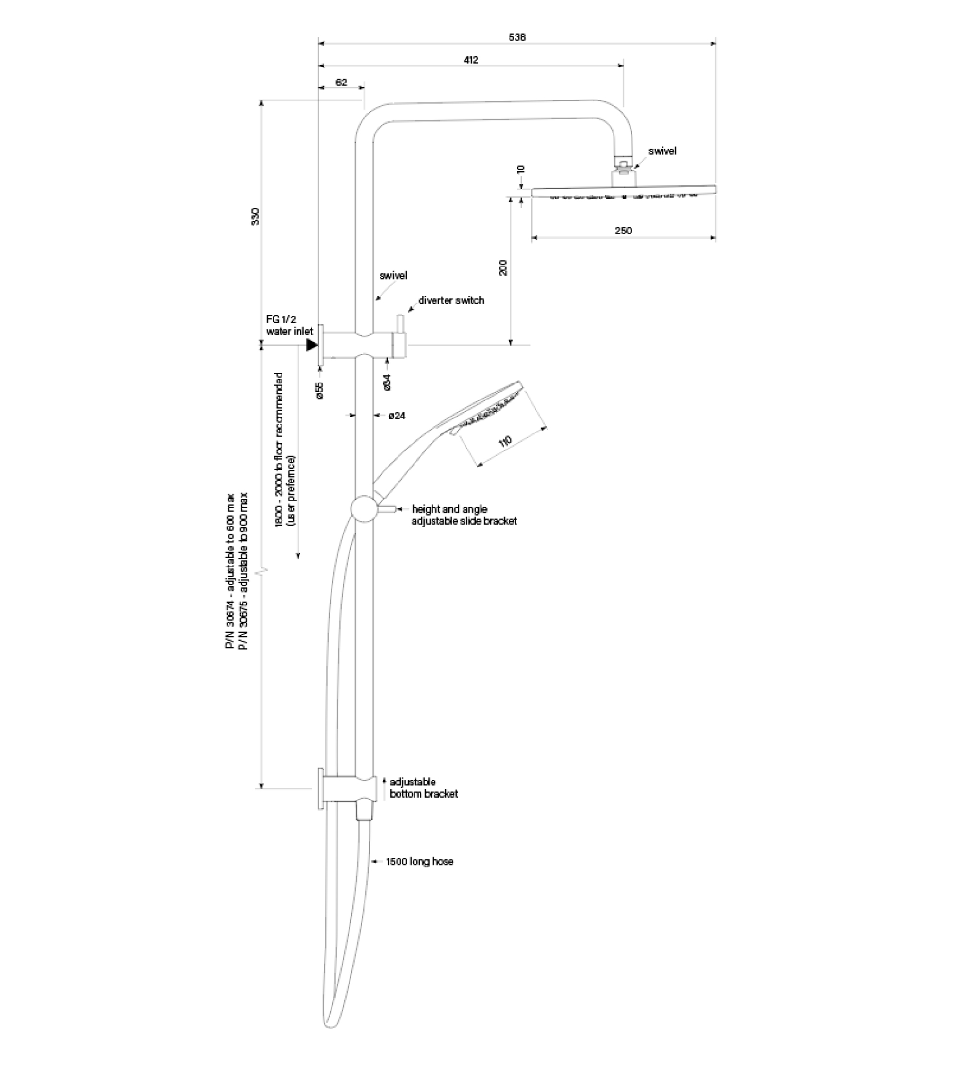 Faucet Strommen Pegasi M Dual Shower 900 Sqa 100sl, 250