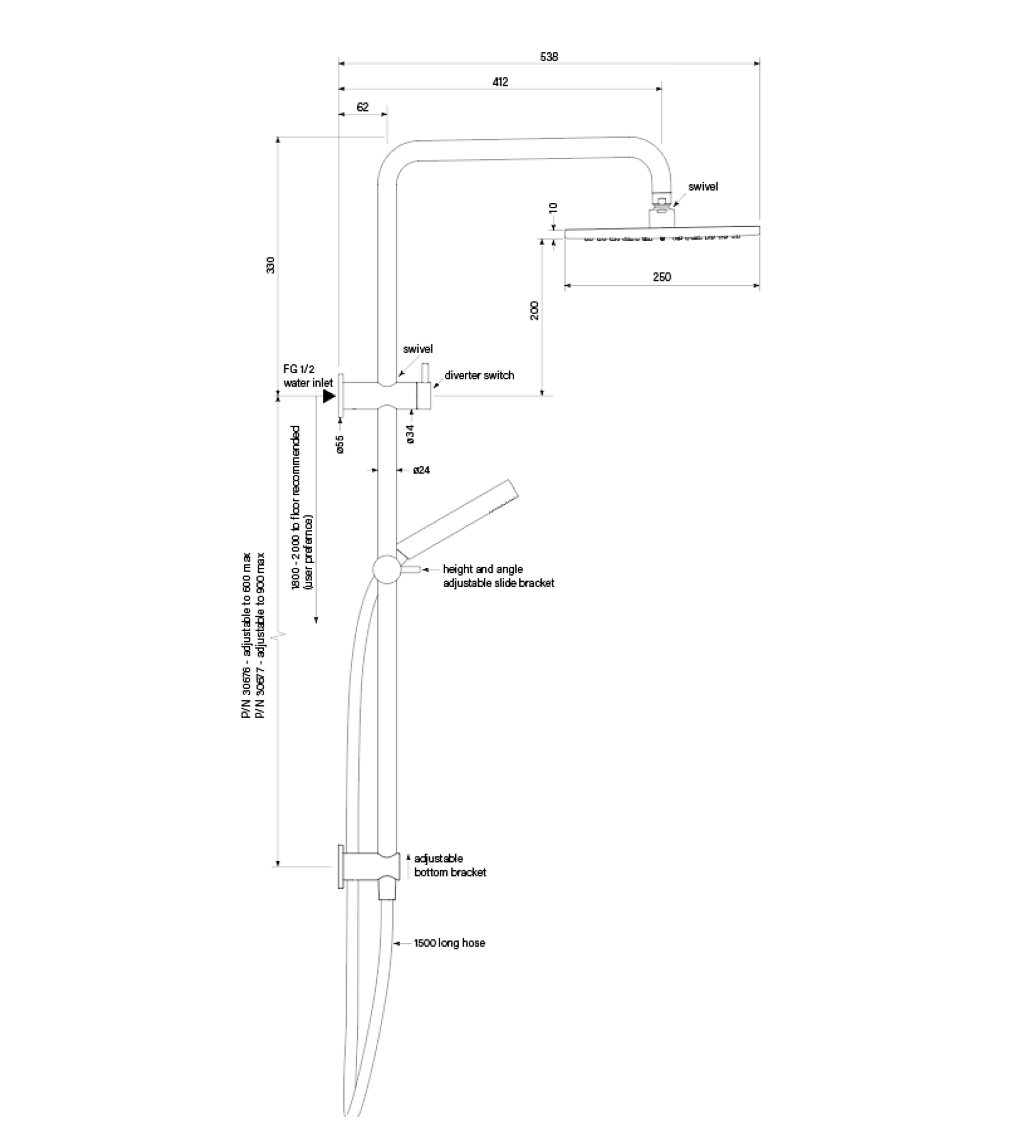 Faucet Strommen Pegasi M Dual Shower 600 Sqa Micro 250