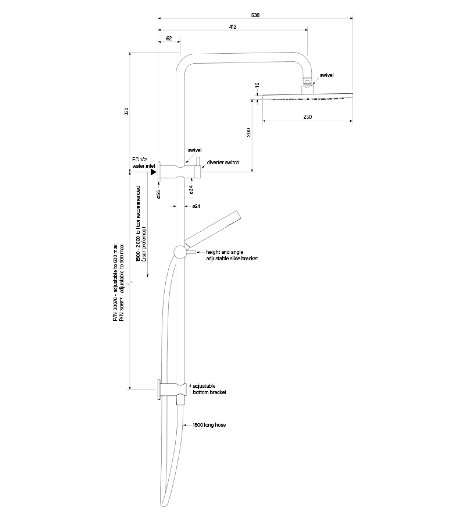 Faucet Strommen Pegasi M Dual Shower 900 Sqa Micro 250