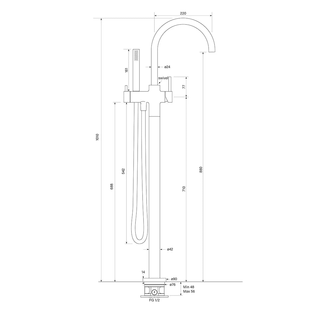 Faucet Strommen Pegasi Floor Mixer Curve with Micro Handshower