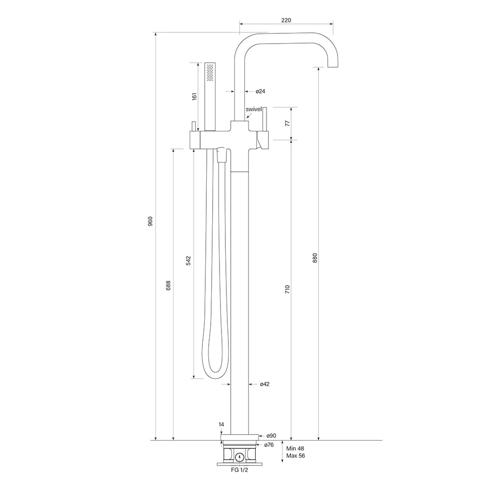 Faucet Strommen Pegasi Floor Mixer Square with Micro Handshower