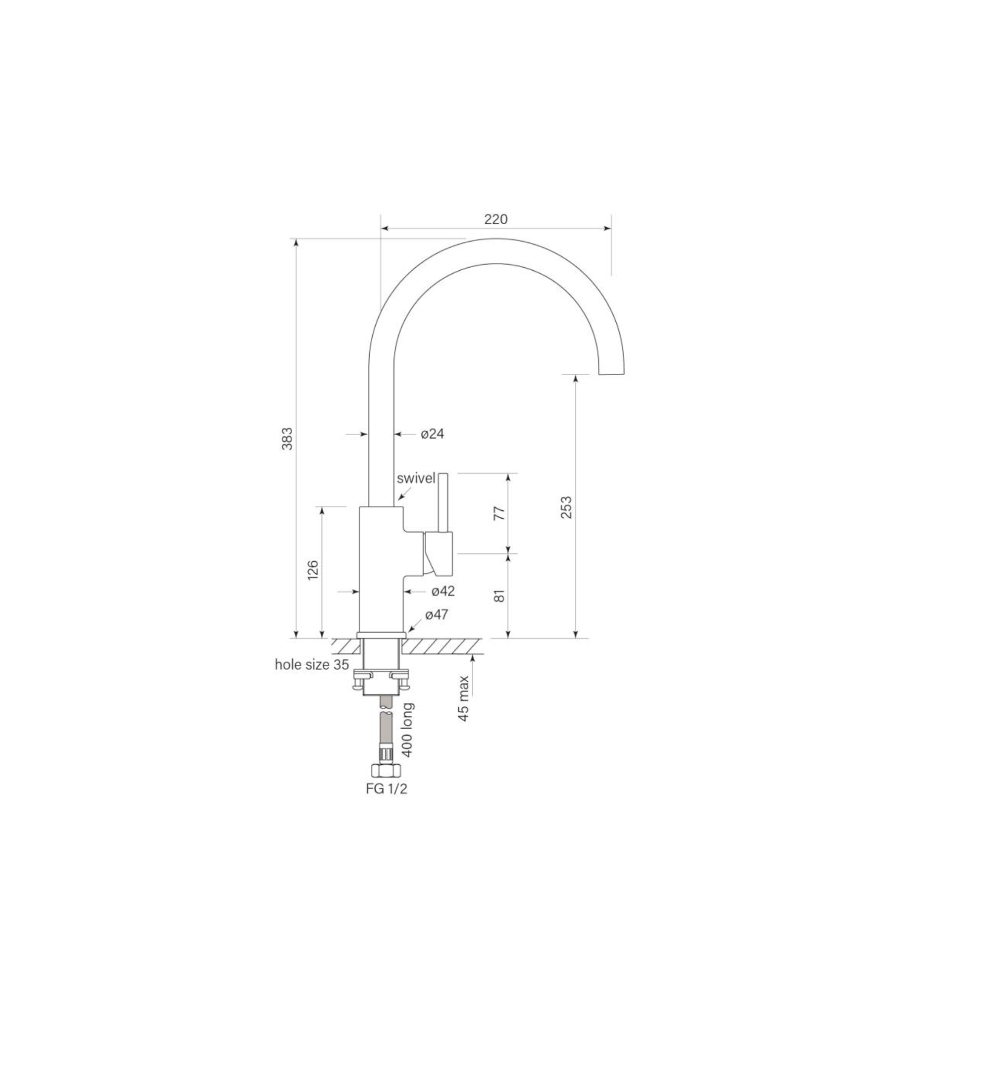 Faucet Strommen Pegasi M Sink Mixer Curve 220