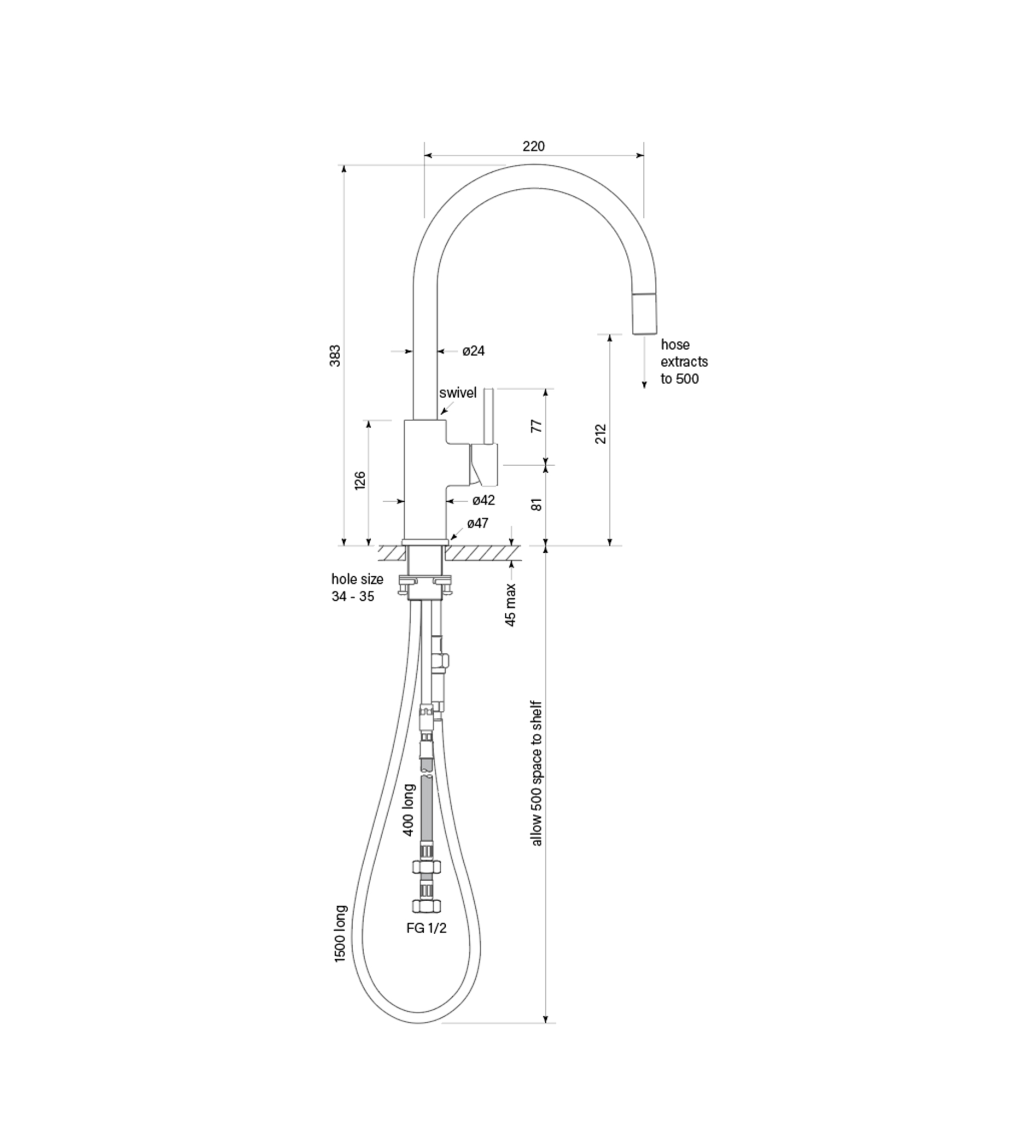 Faucet Strommen Pegasi M Sink Mixer Curve Pull Out