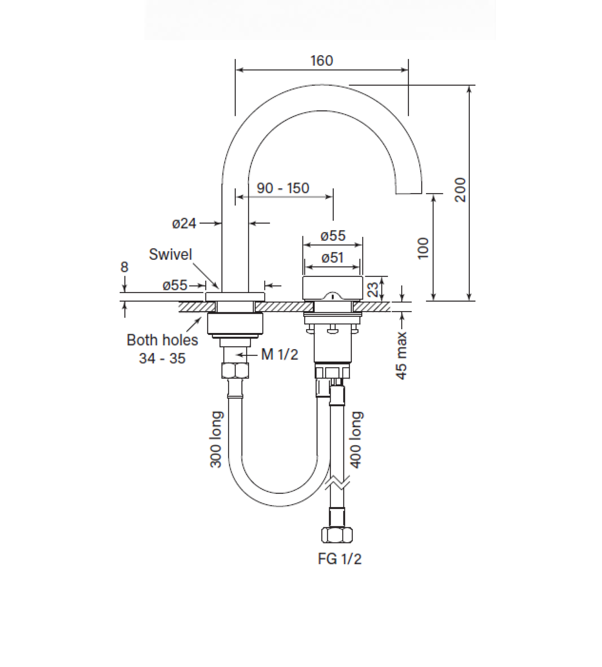 Faucet Strommen Zero Progresiv Smooth Basin Mixer Curve