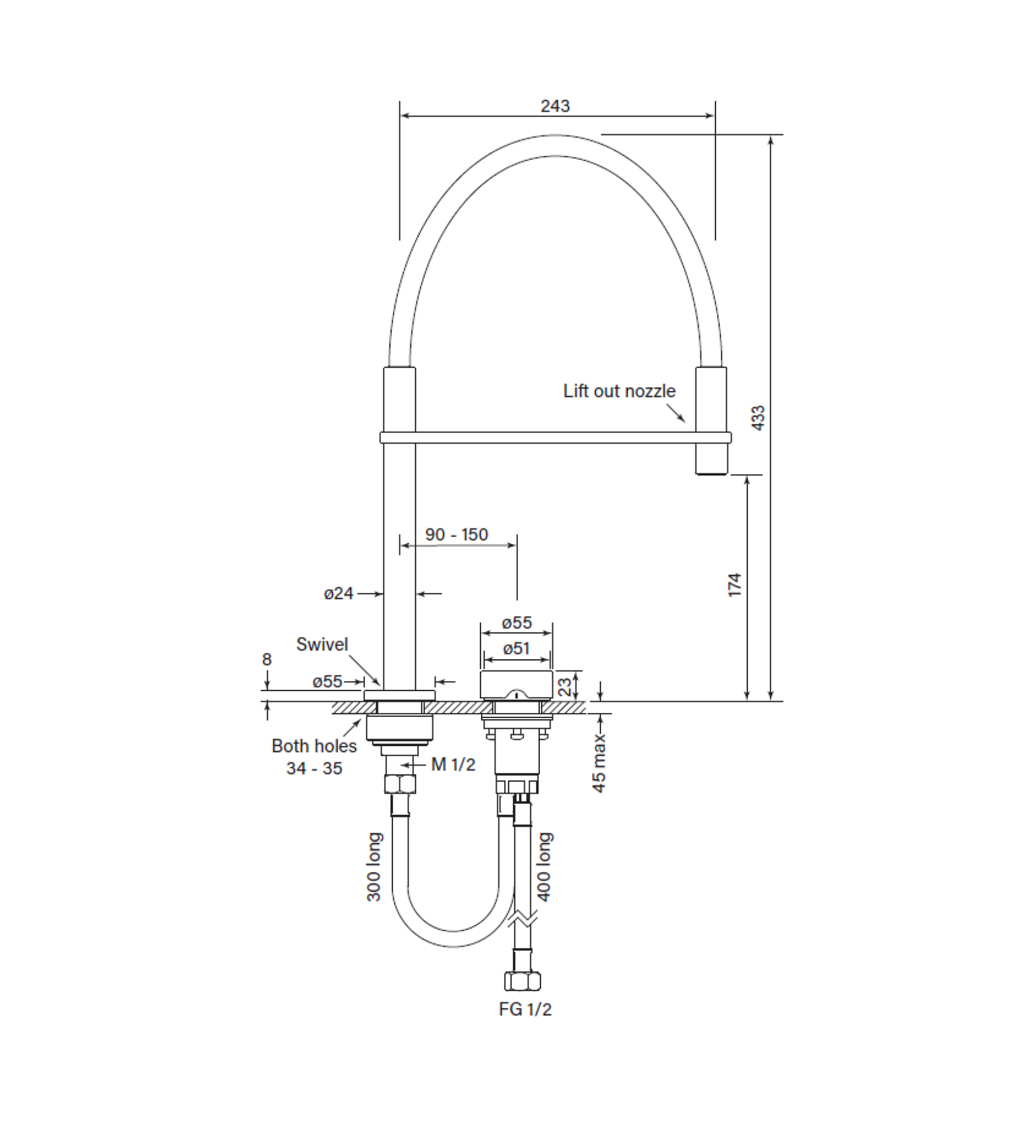 Faucet Strommen Zero Progresiv Smooth Sink Mixer P. Down