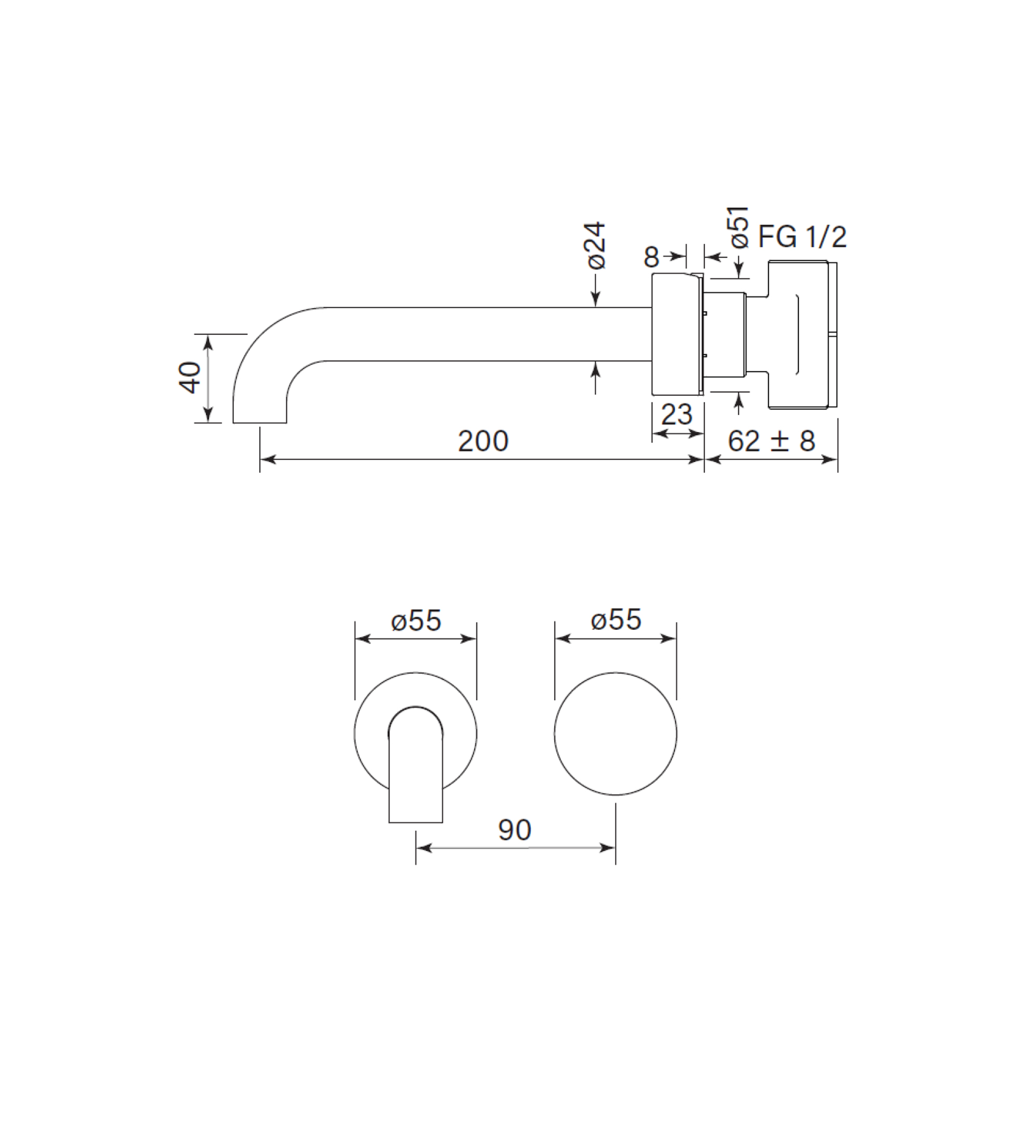 Faucet Strommen Zero Progresiv Smooth Wall Bath Mixer Set, 200