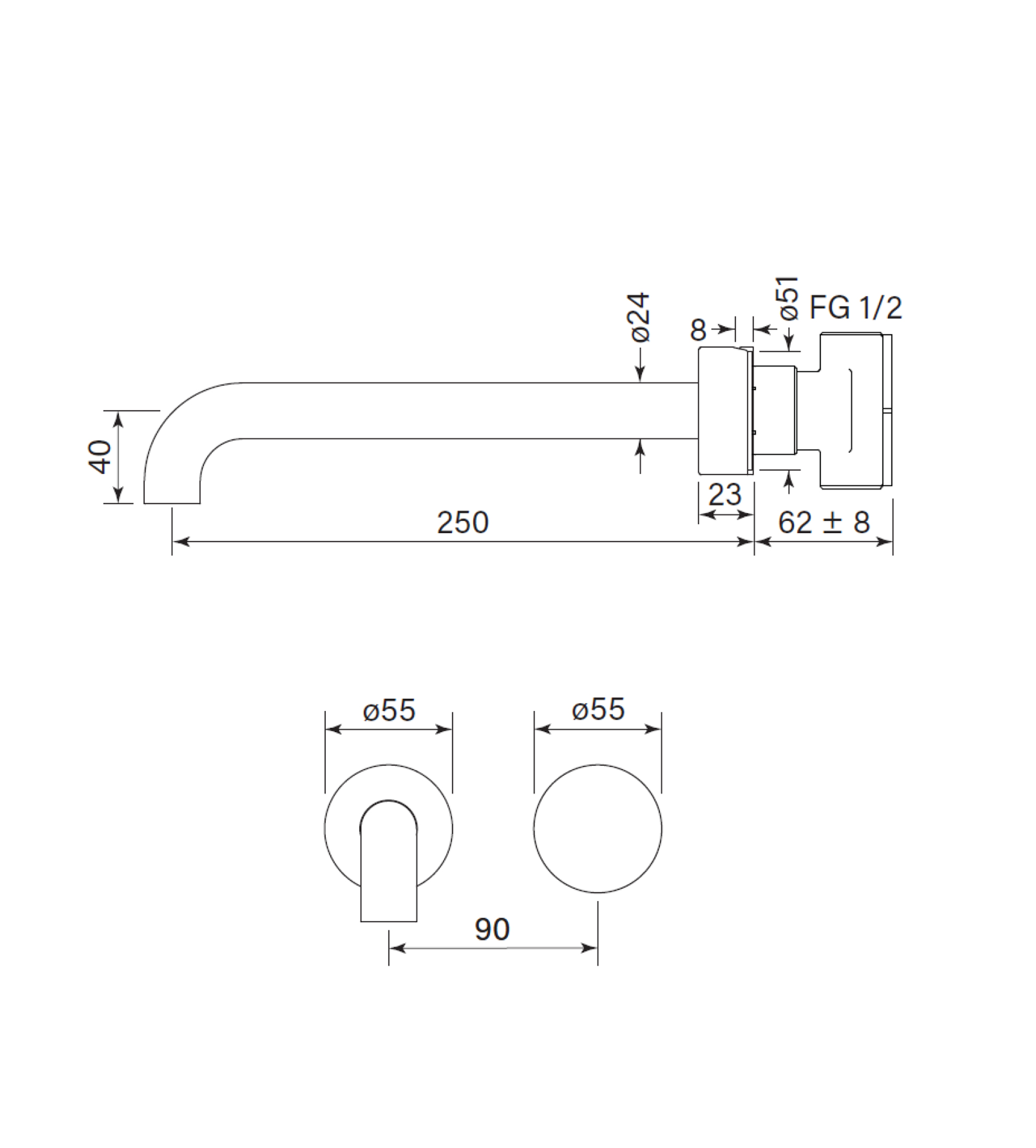 Faucet Strommen Zero Progresiv Smooth Wall Bath Mixer Set, 250
