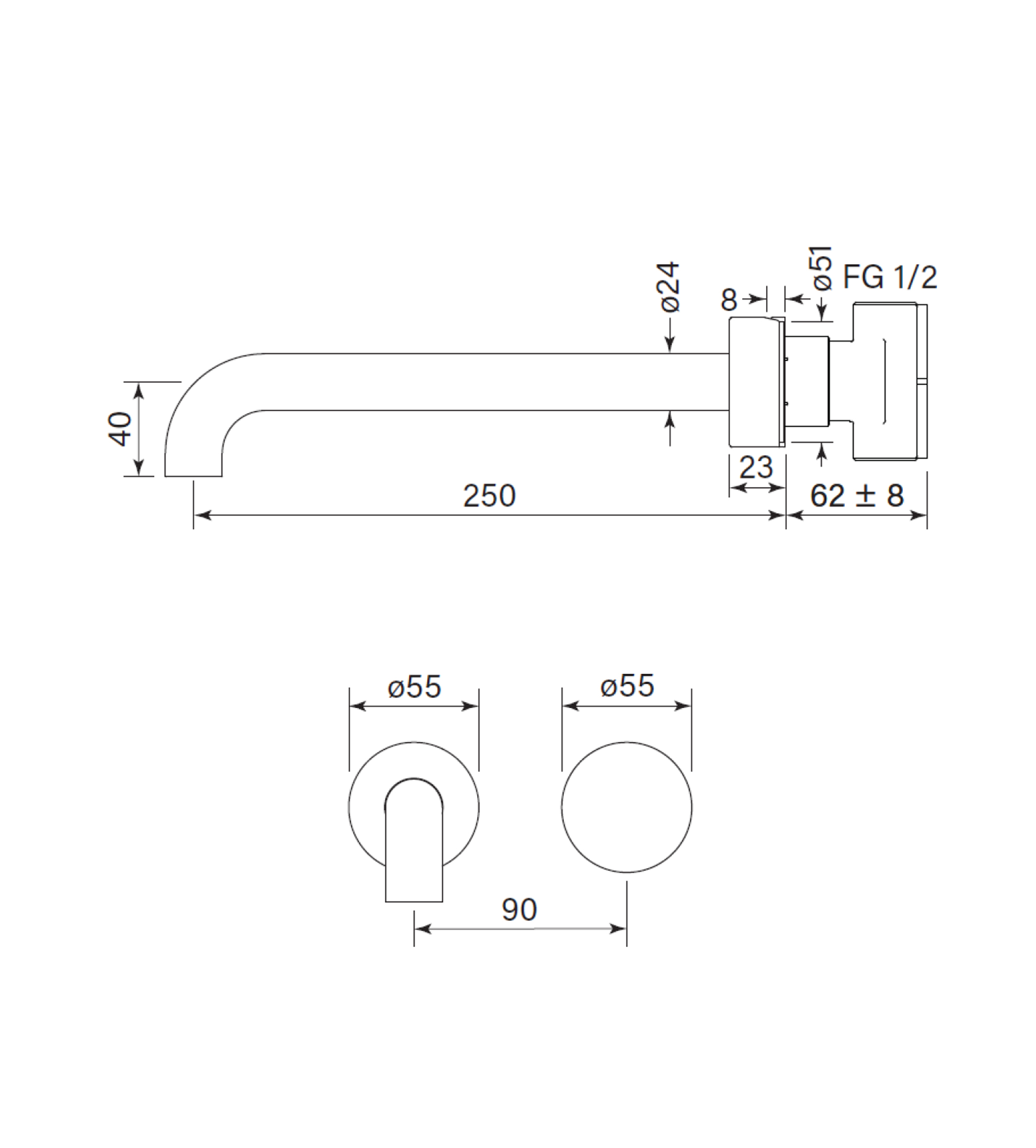 Faucet Strommen Zero Progresiv Smooth Wall Basin Mixer Set, 250