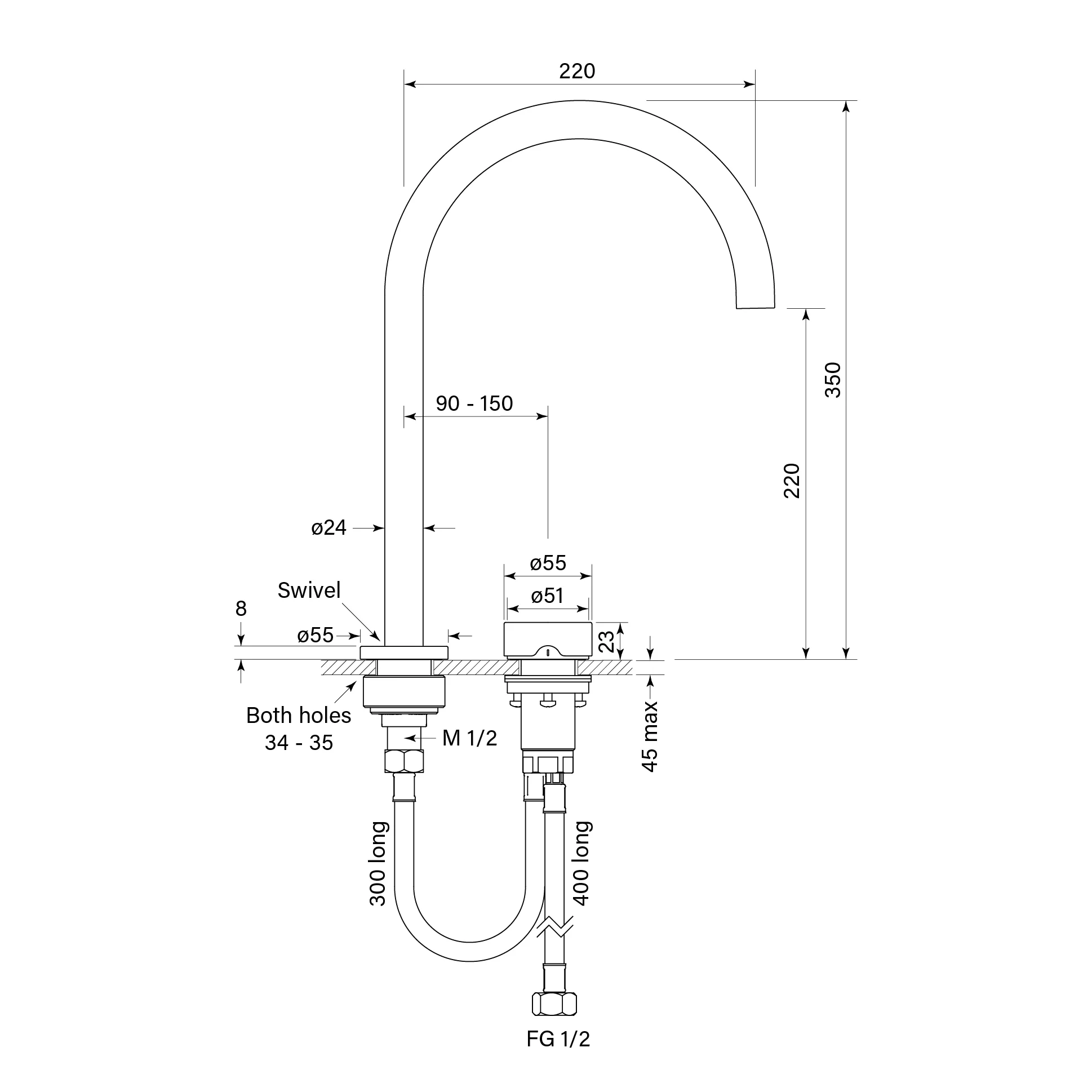 Faucet Strommen Zero Progresiv Smooth Hob Basin Mixer Tall Curve, Raw Brushed Brass