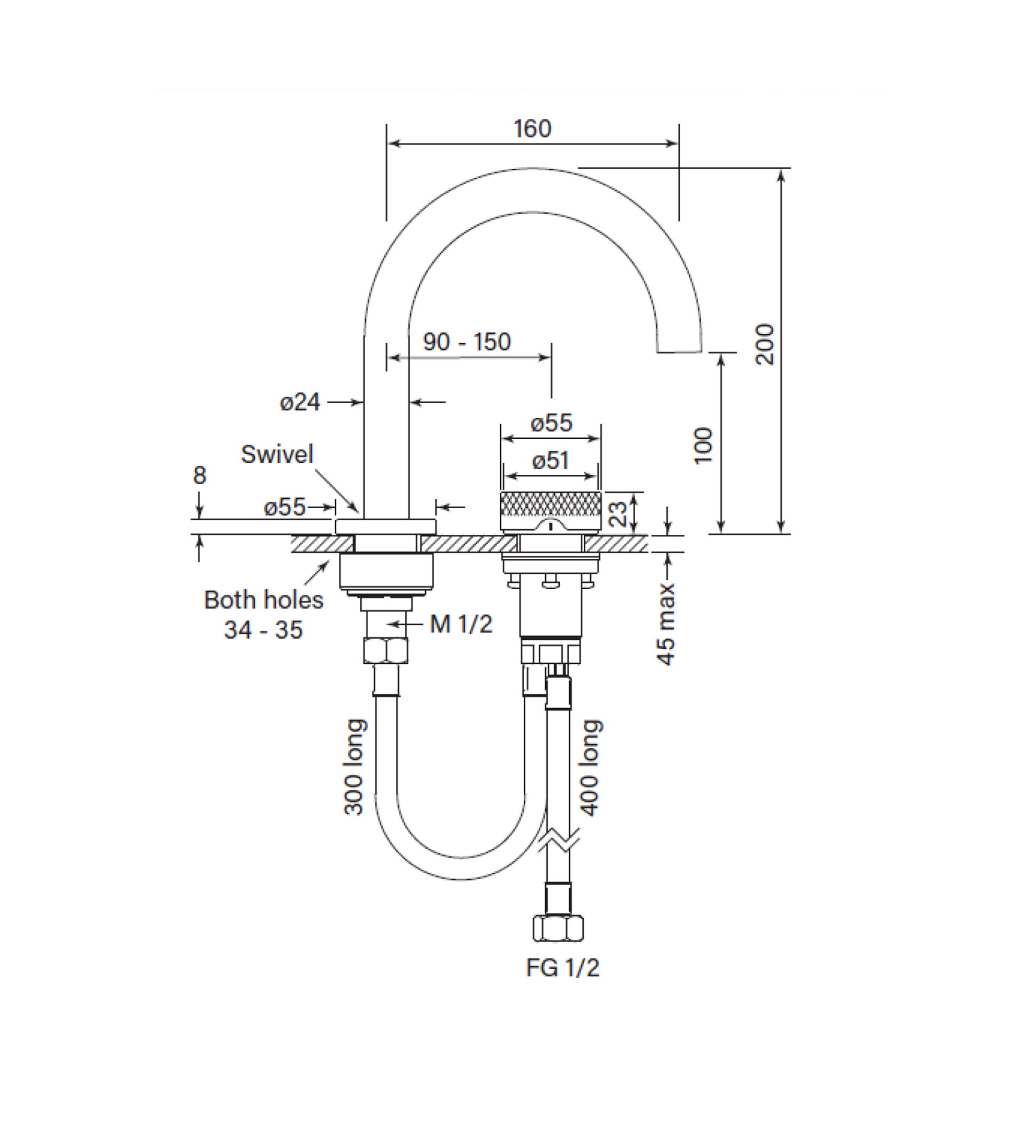 Faucet Strommen Zero Progresiv Knurl Basin Mixer Curve