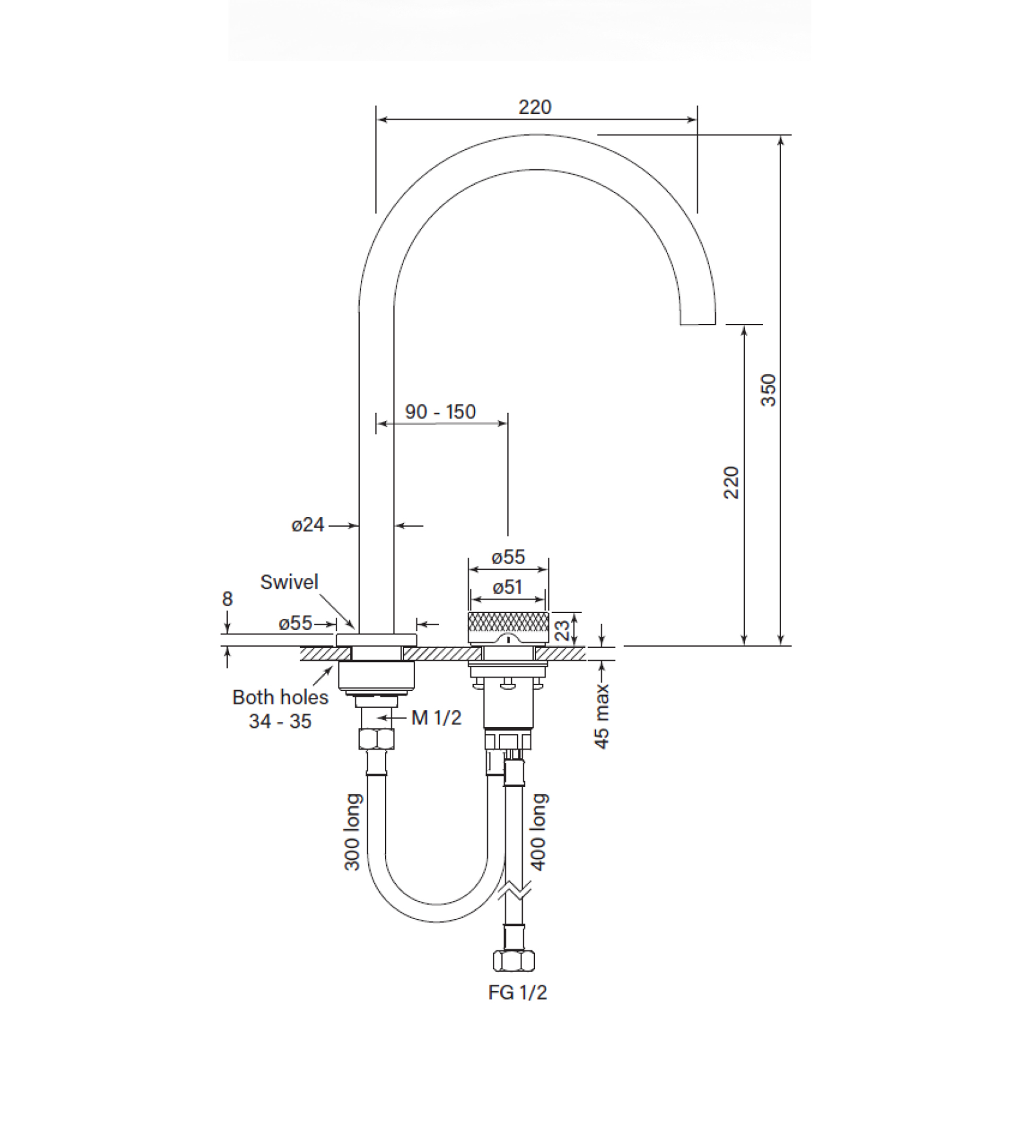 Faucet Strommen Zero Progresiv Knurl Sink Mixer Curve