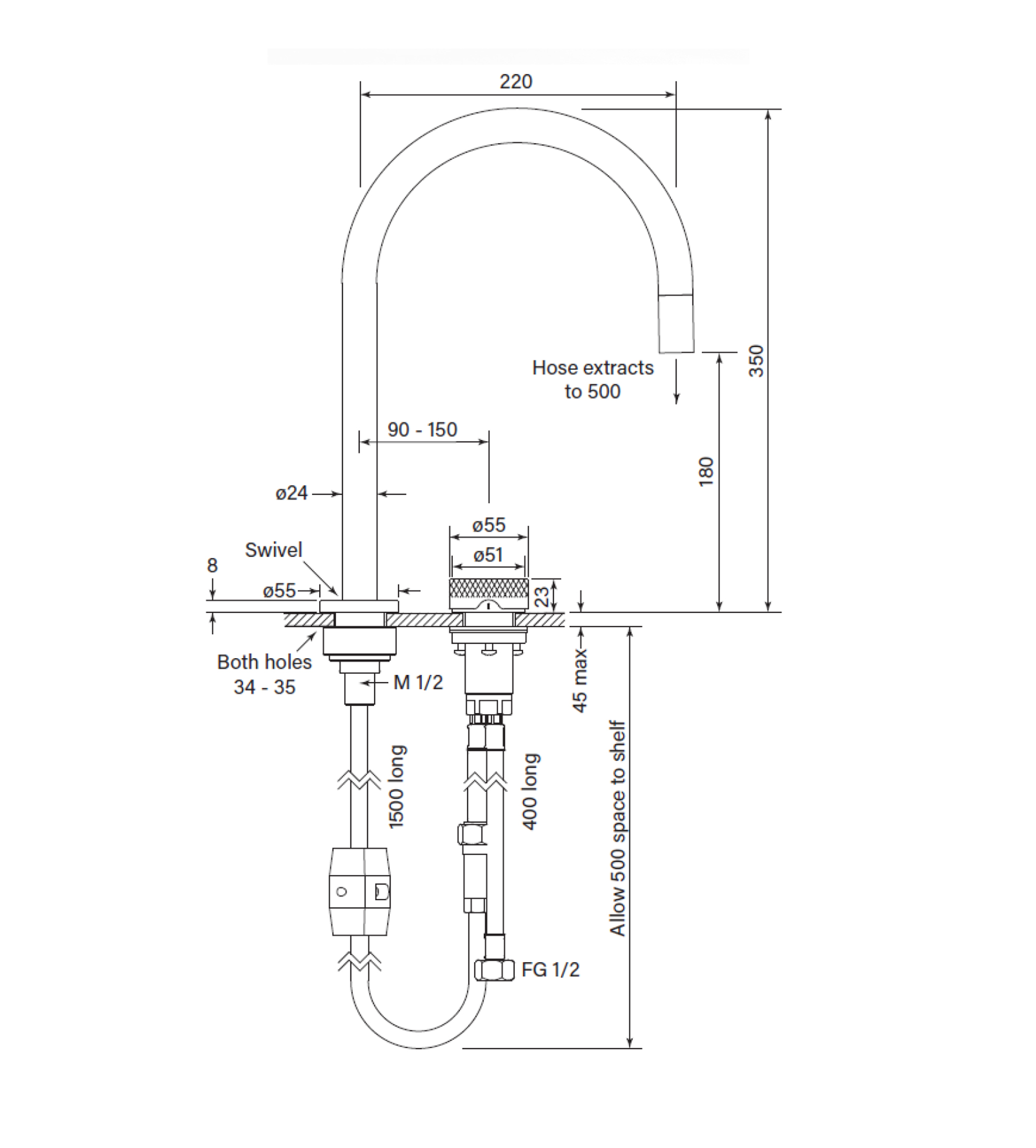 Faucet Strommen Zero Progresiv Knurl Sink Mixer W. Pull Out, Curve