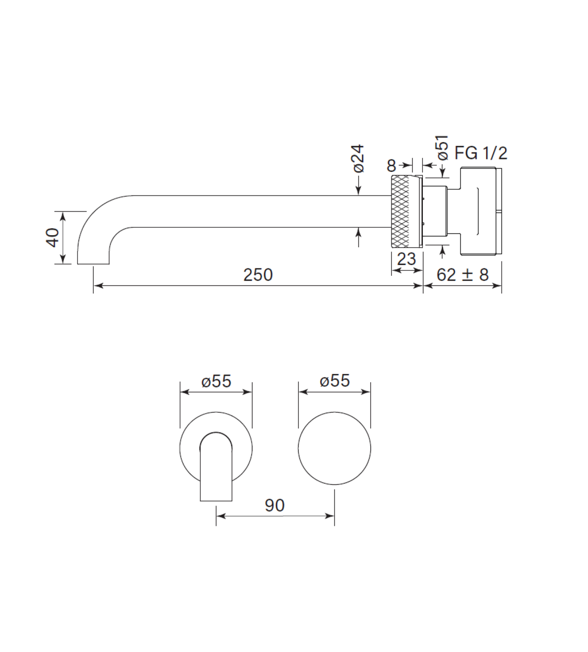 Faucet Strommen Zero Progresiv Knurl Wall Bath Mixer Set, 250