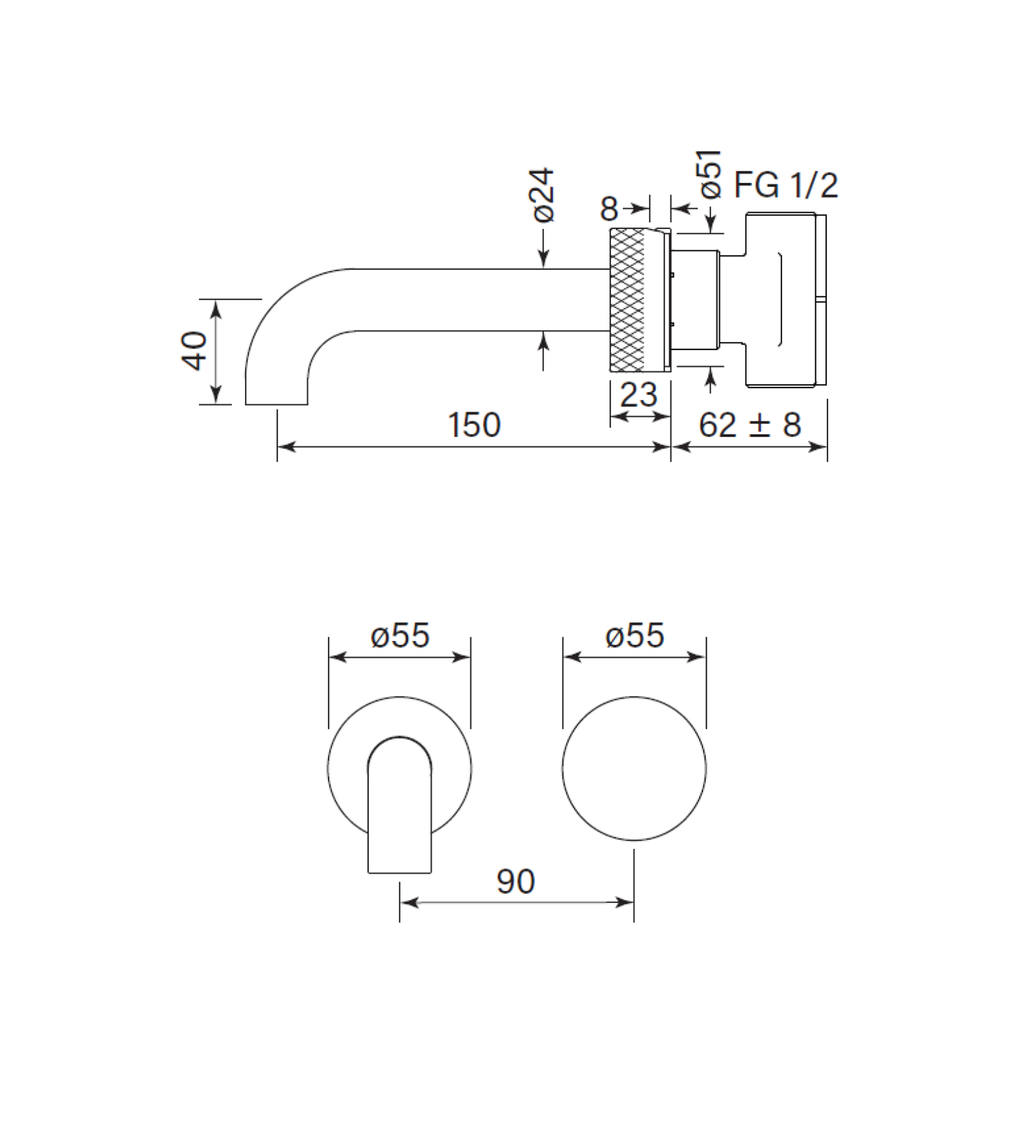 Faucet Strommen Zero Progresiv Knurl Wall Basin Mixer Set, 150