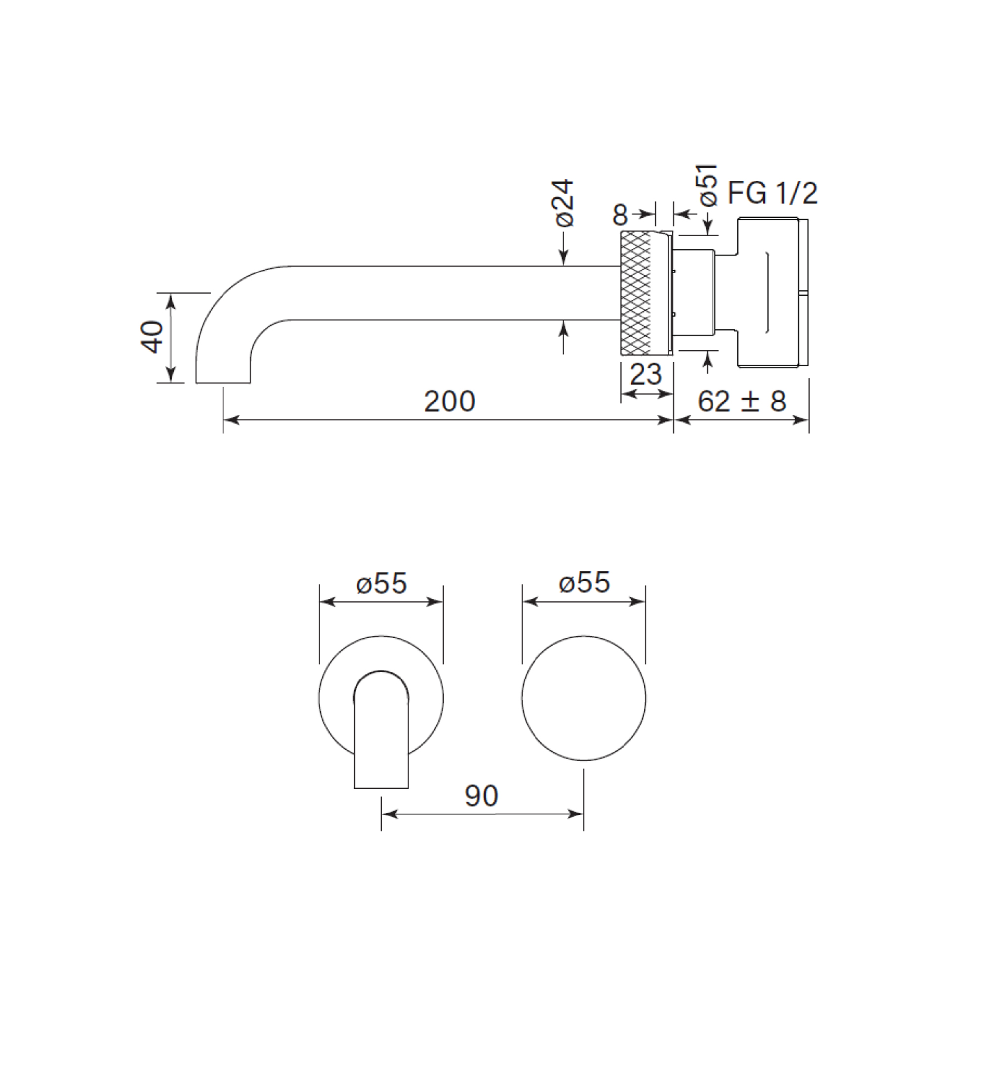 Faucet Strommen Zero Progresiv Knurl Wall Basin Mixer Set, 200
