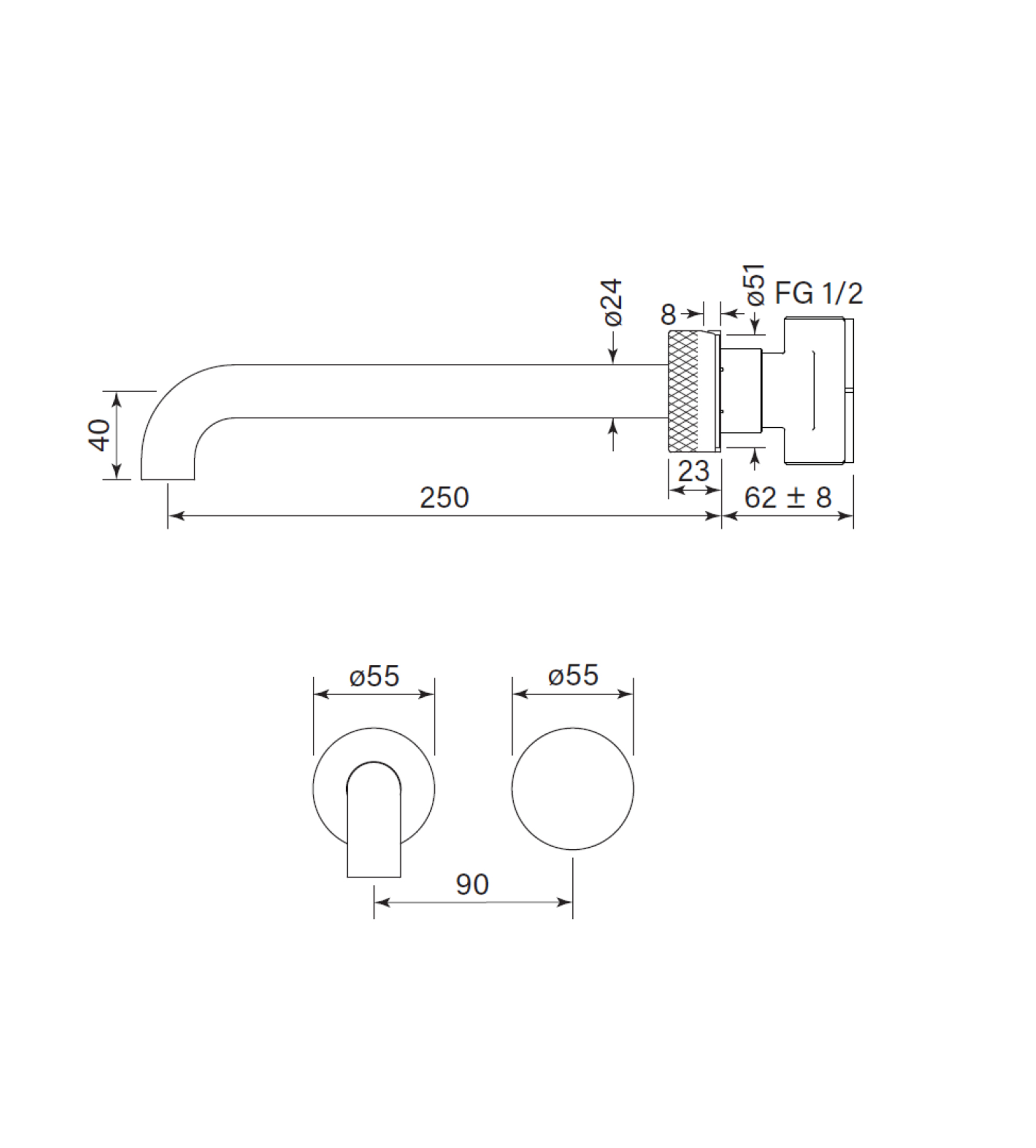 Faucet Strommen Zero Progresiv Knurl Wall Basin Mixer Set, 250