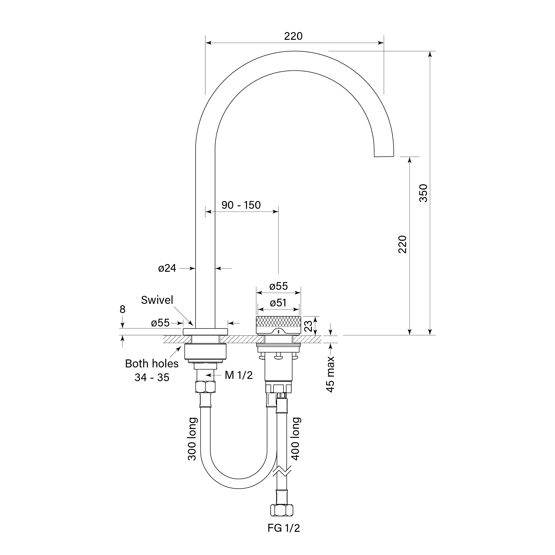 Faucet Strommen Zero Progresiv Knurl Hob Basin Mixer Tall Curve, Matte White