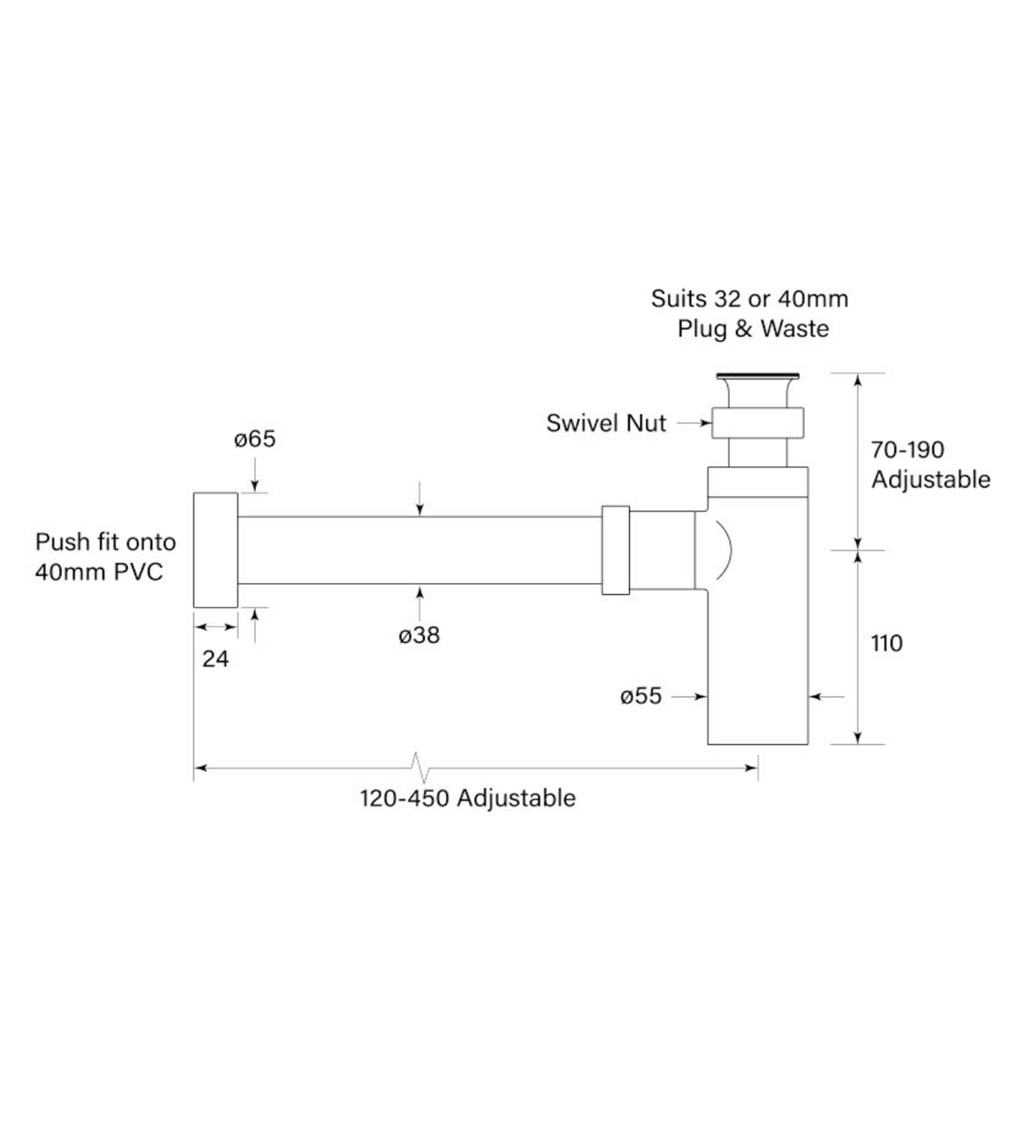 Faucet Strommen Bottle Trap To Suit 40mm Waste