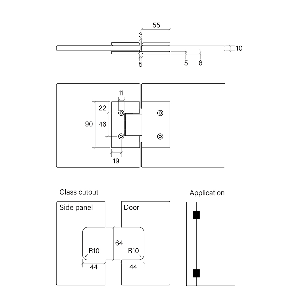 Faucet Strommen Shower Hinge, Glass-to-glass 180 Degree