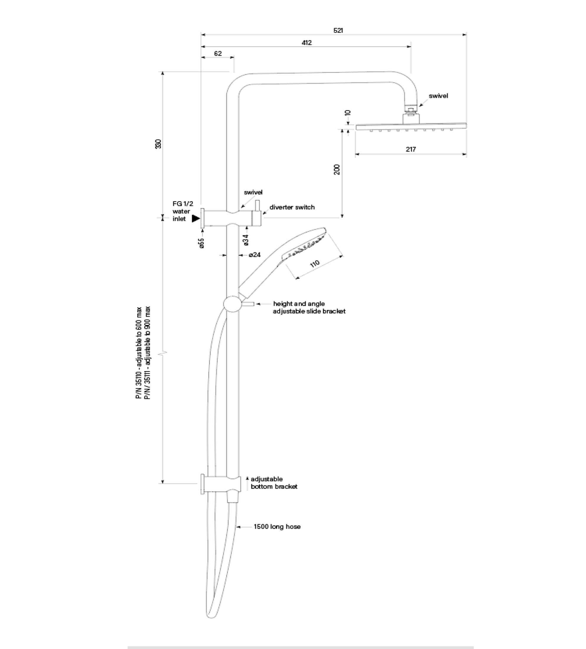 Faucet Strommen Zeos Dual Shower 600 Sqa 100sq 217sq