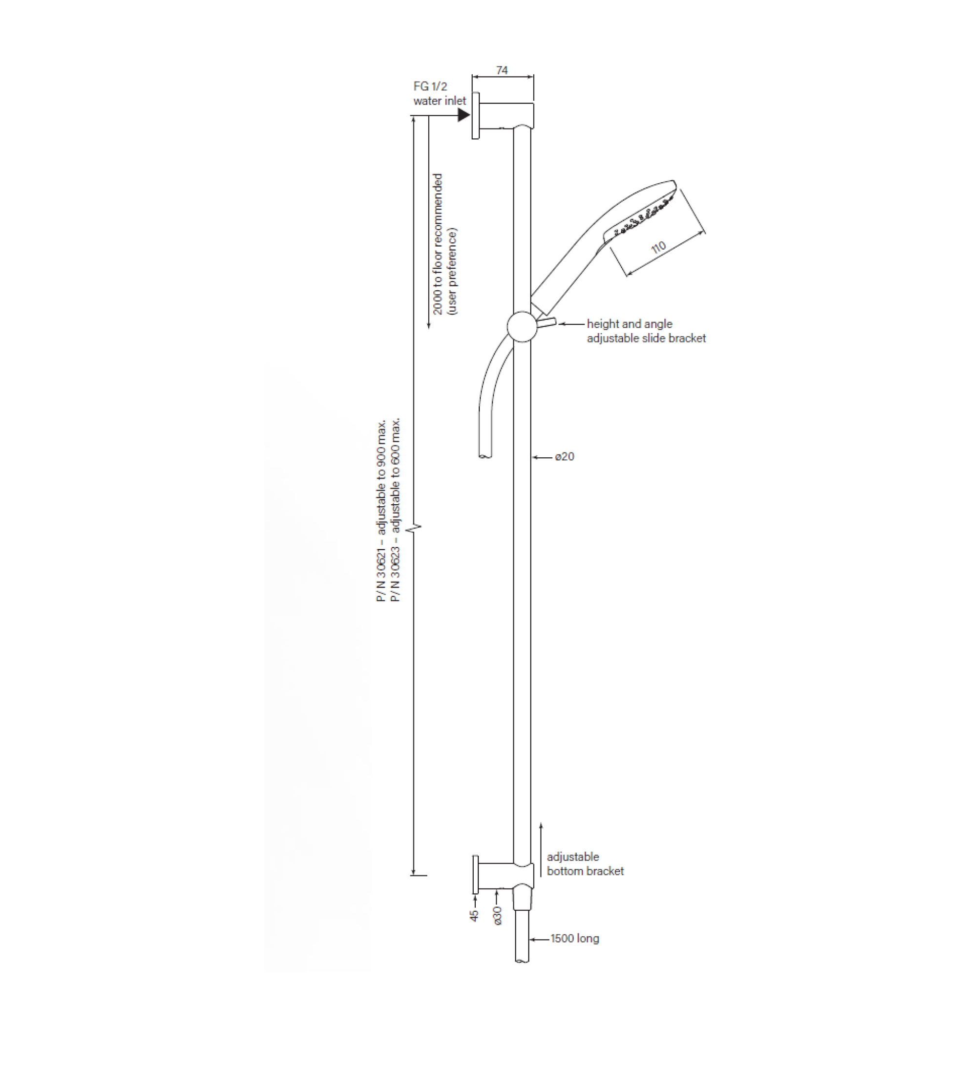 Faucet Strommen Zeos Slide Shower, Inflow 900, 100sq