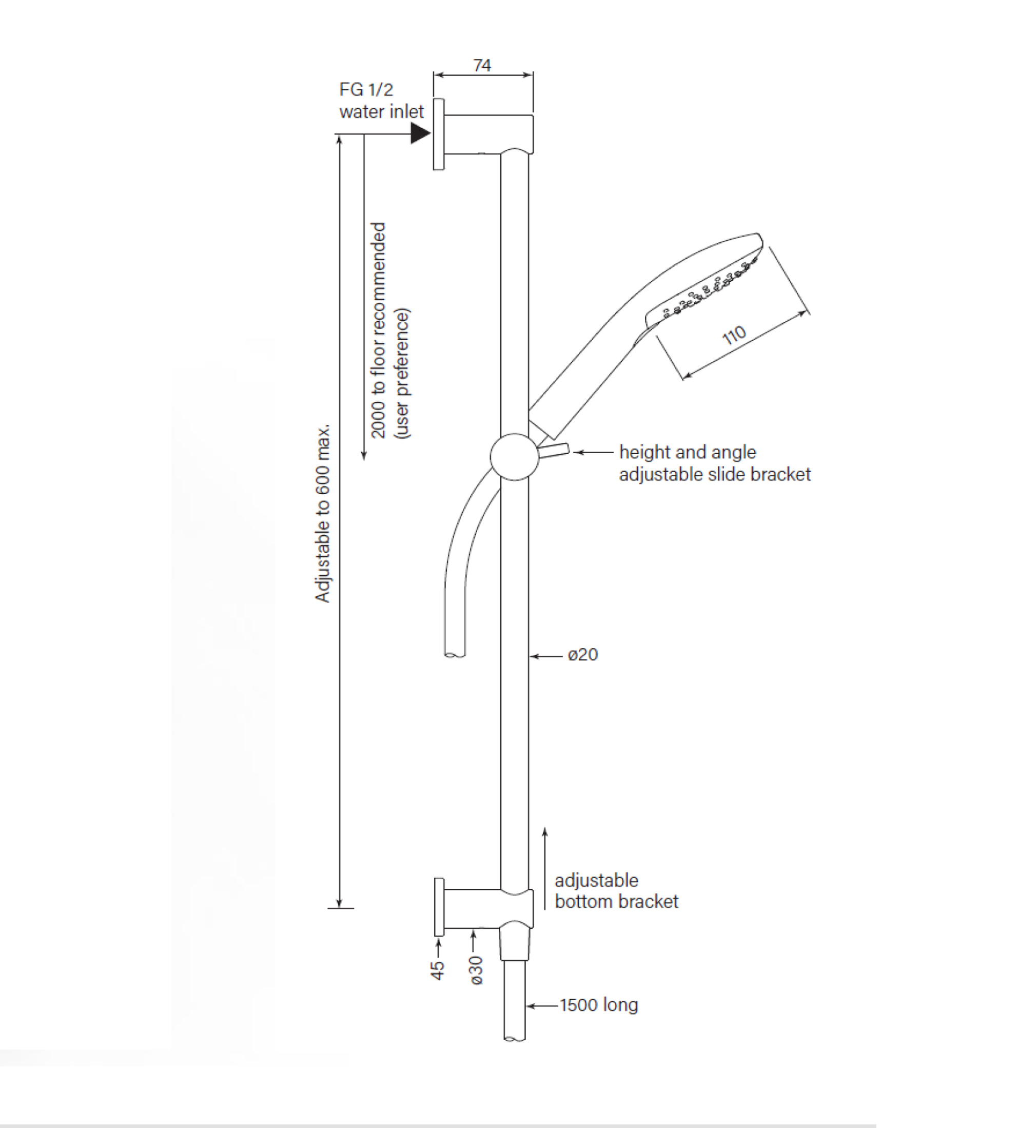 Faucet Strommen Zeos Slide Shower, Inflow 600, 100sq