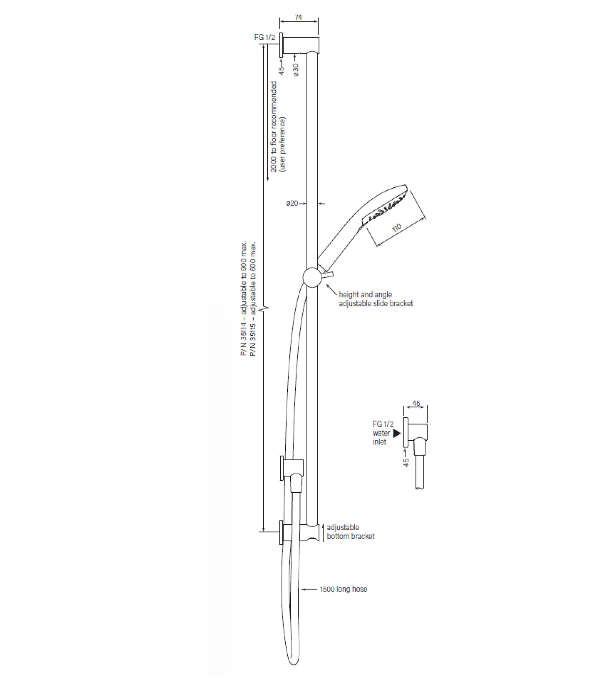 Faucet Strommen Zeos Slide Shower, Retrof 900, 100sq
