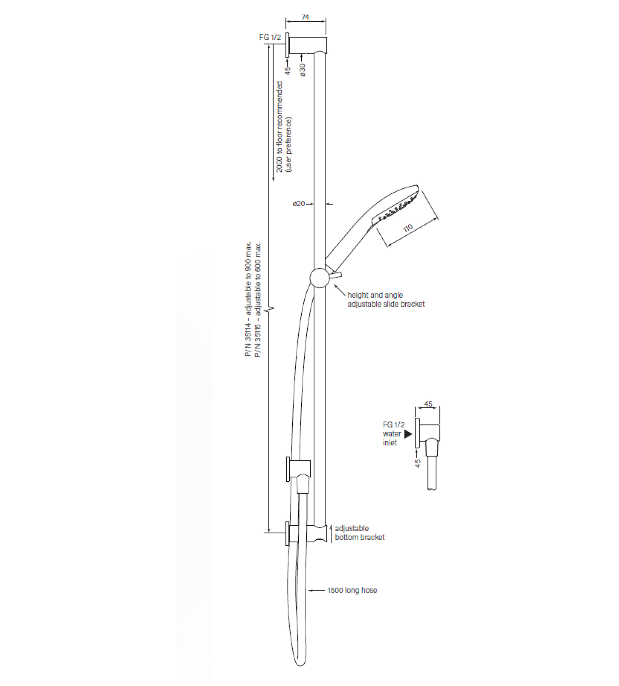 Faucet Strommen Zeos Slide Shower, Retrof 600, 100sq