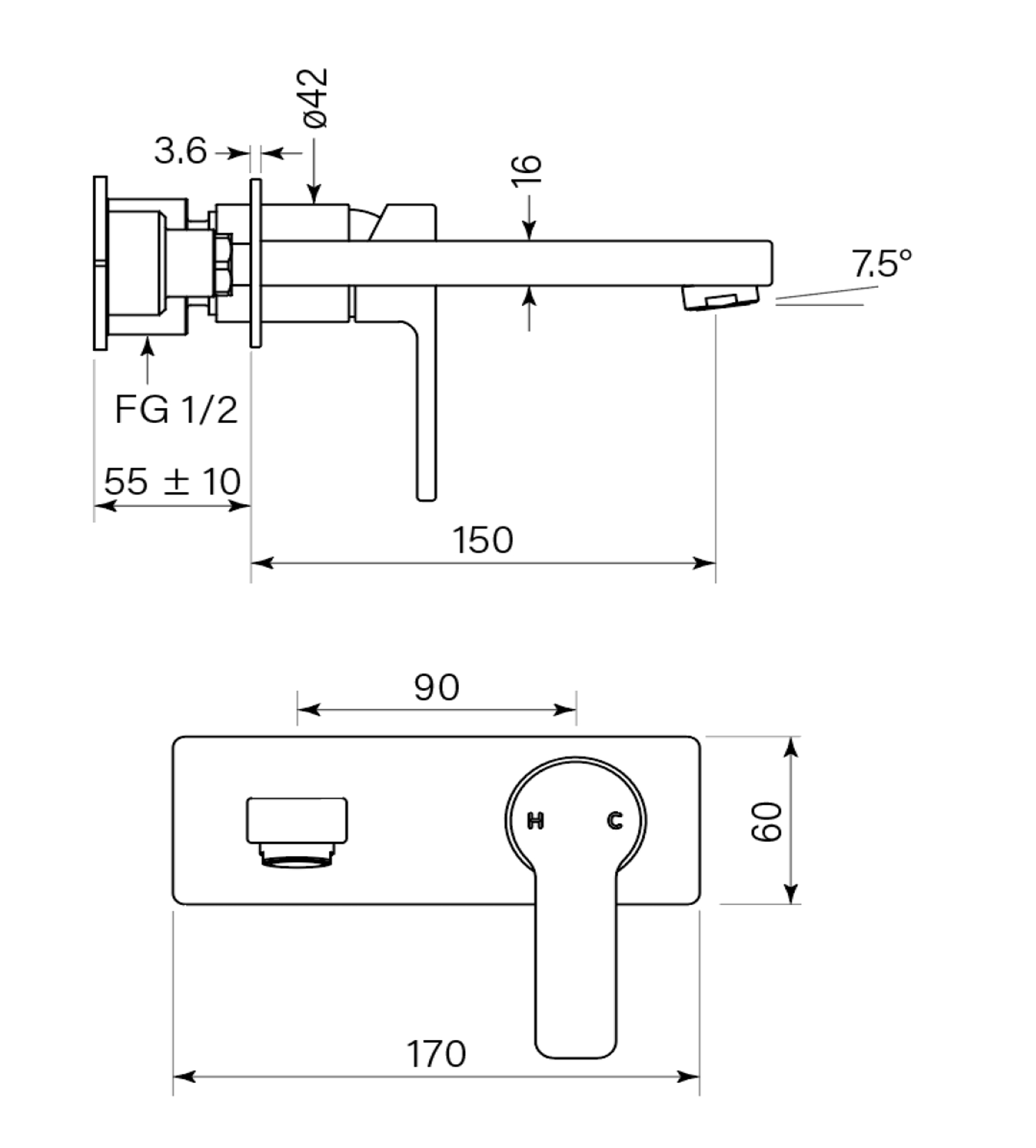 Faucet Strommen Zeos Back Plate Bath Mixer 150