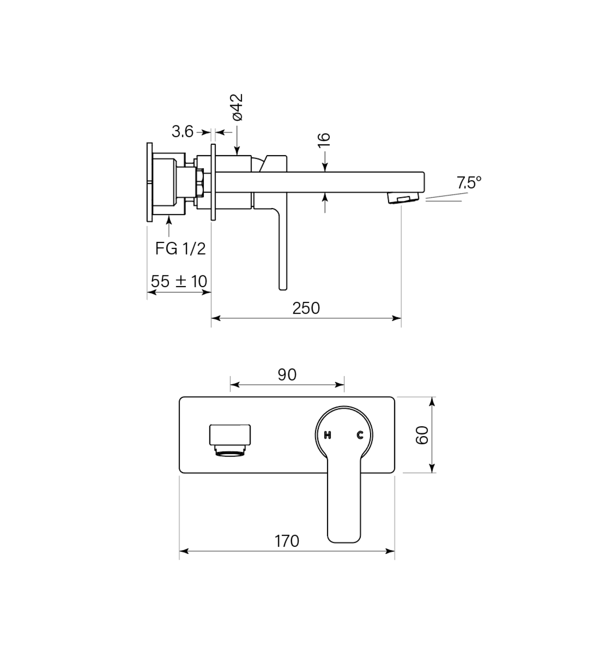 Faucet Strommen Zeos Back Plate Bath Mixer 250