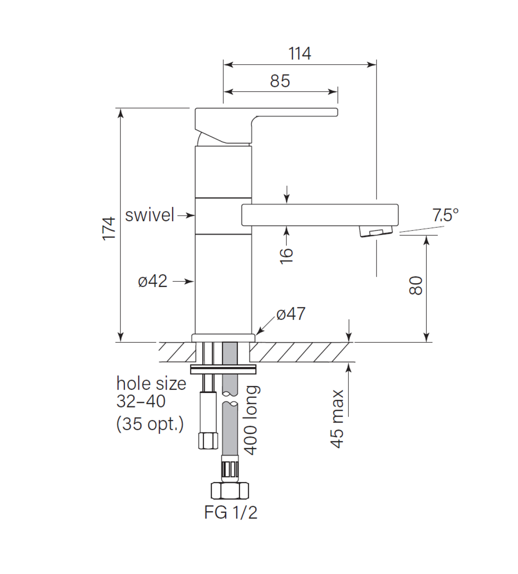 Faucet Strommen Zeos Basin Mixer, Swivel