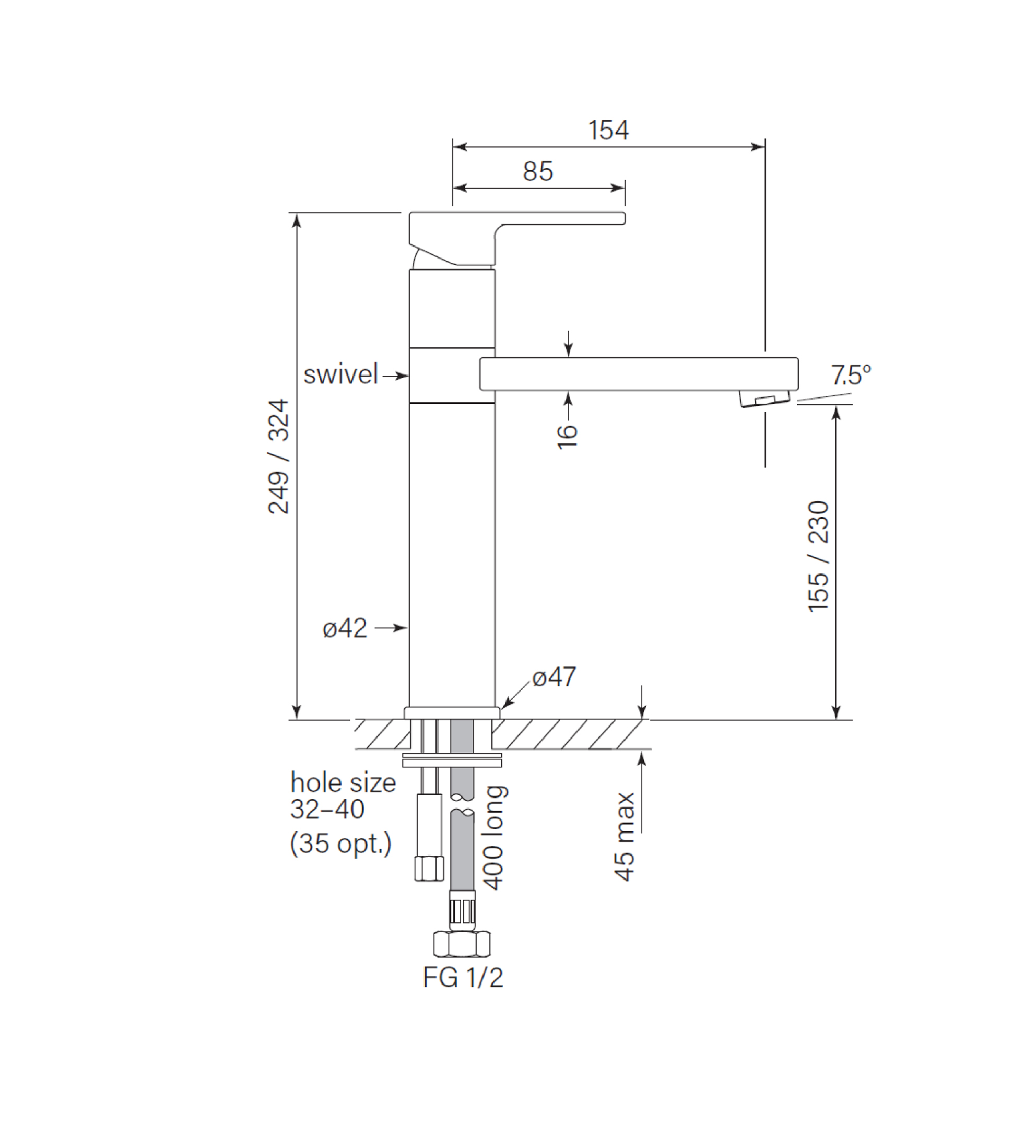 Faucet Strommen Zeos Basin Mixer Swivel, Mid 155h