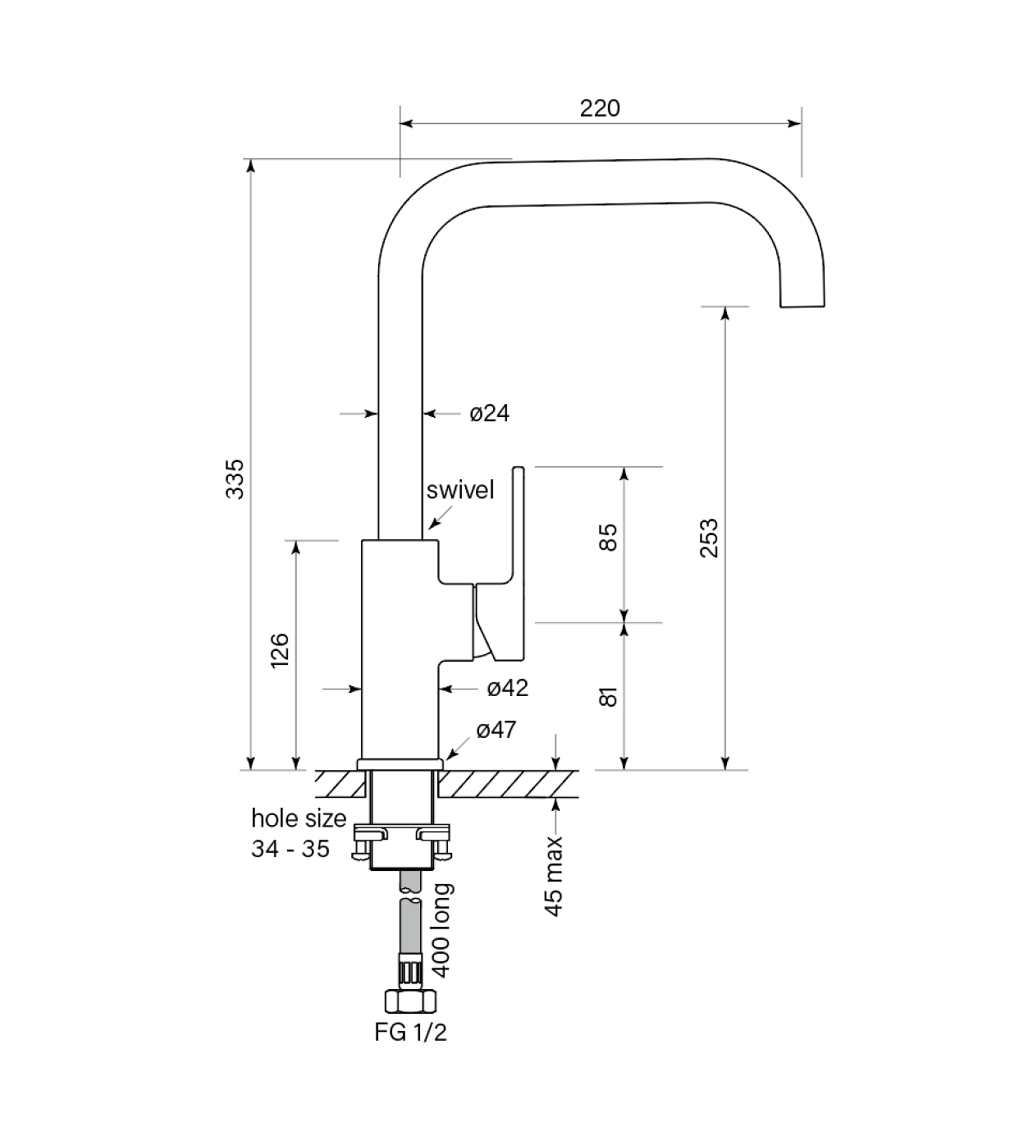 Faucet Strommen Zeos Sink Mixer Square 220