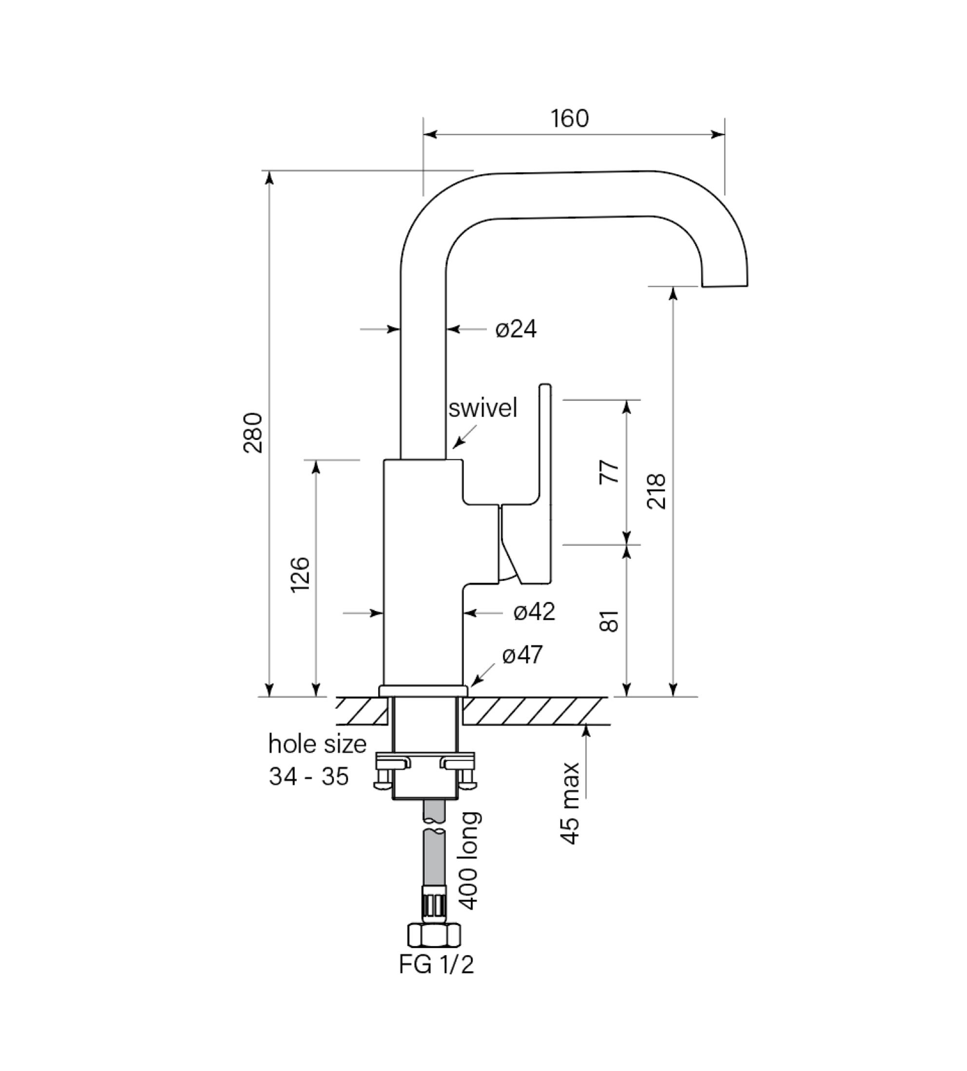 Faucet Strommen Zeos Sink Mixer Square 160