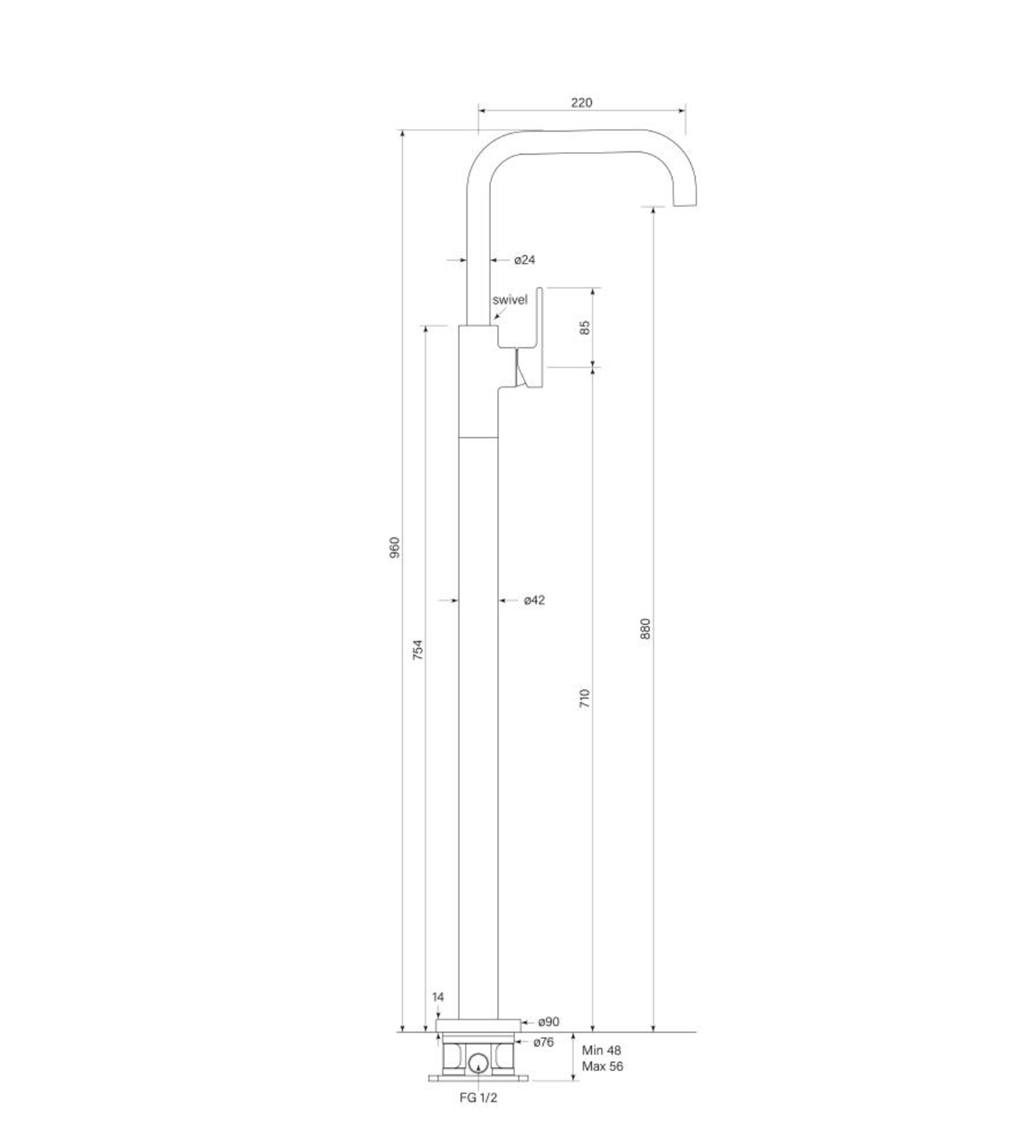 Faucet Strommen Zeos Floor Bath Mixer Square
