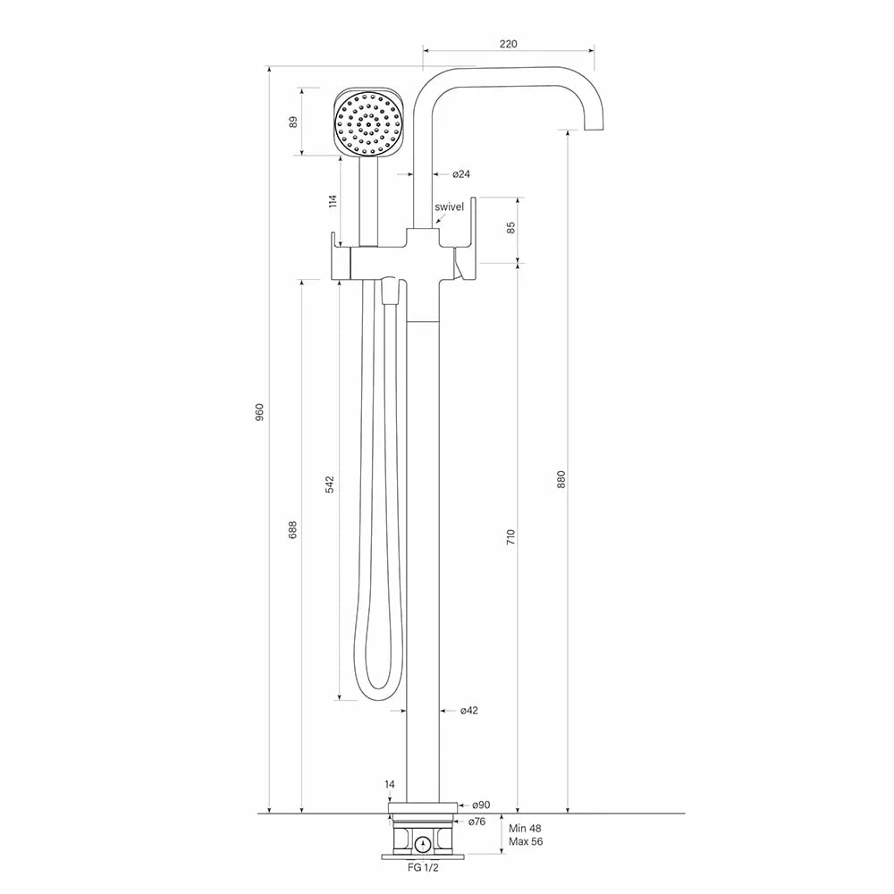 Faucet Strommen Zeos Floor Mixer w Handshower