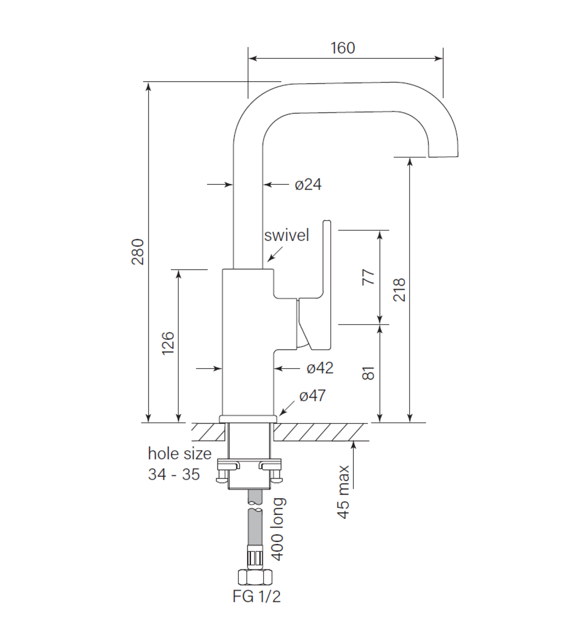Faucet Strommen Zeos Basin Mixer Square 160