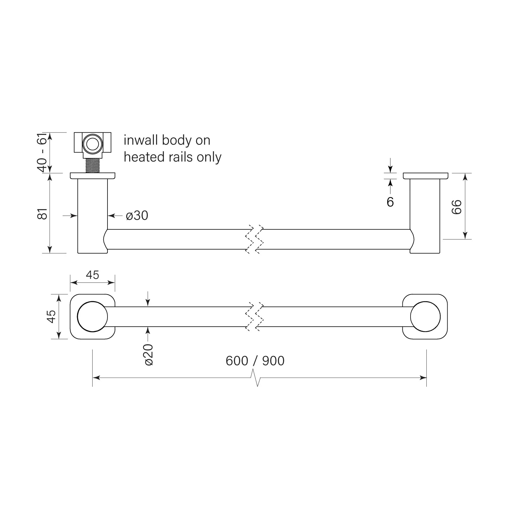 Faucet Strommen Zeos Non-heated Rail 600