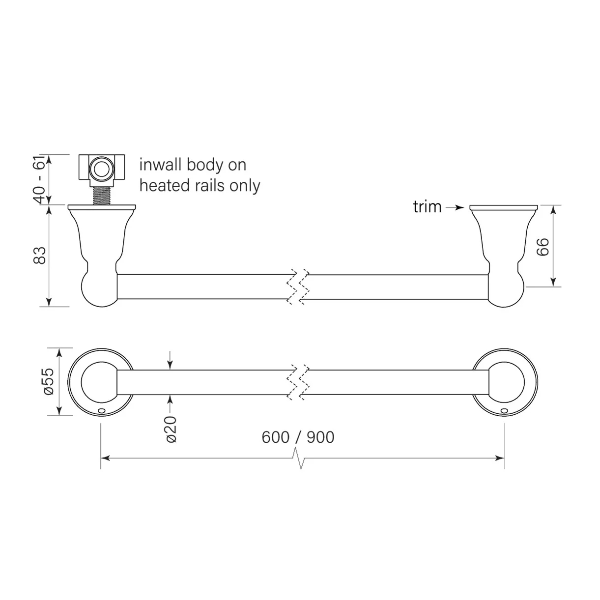 Faucet Strommen Cascade Non-heated Rail 600