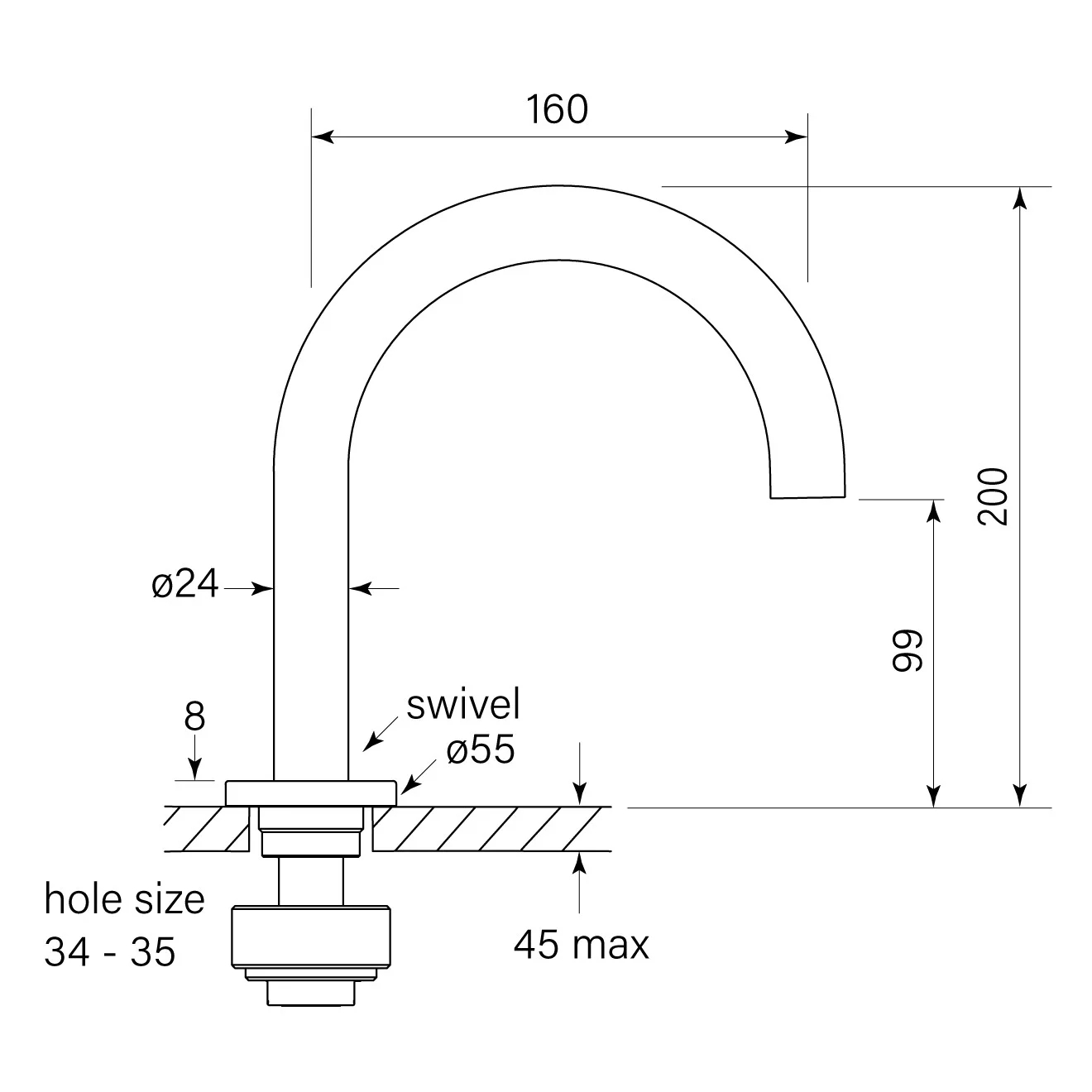 Faucet Strommen Zero Basin Outlet