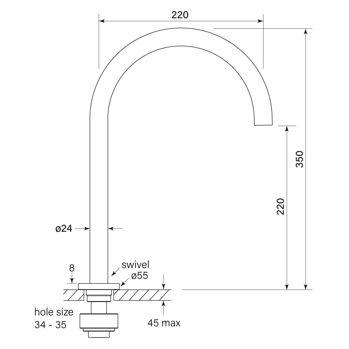 Faucet Strommen Zero Basin Outlet Tall