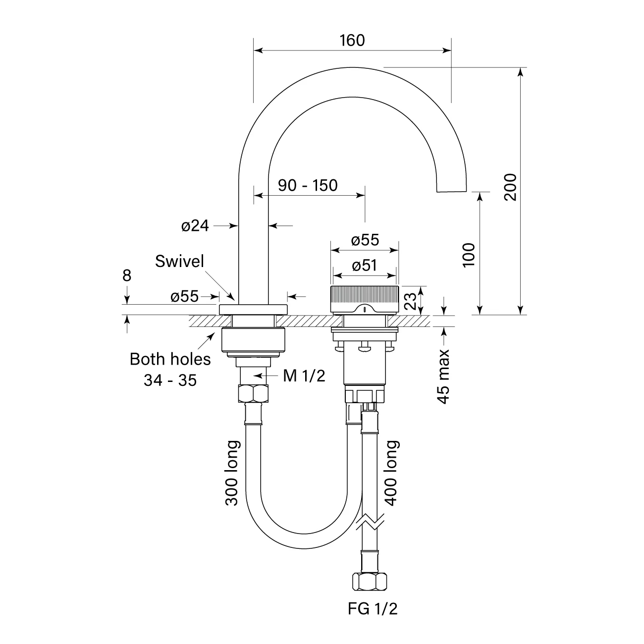 Faucet Strommen Zero Progresiv Fluted Basin Mixer curve