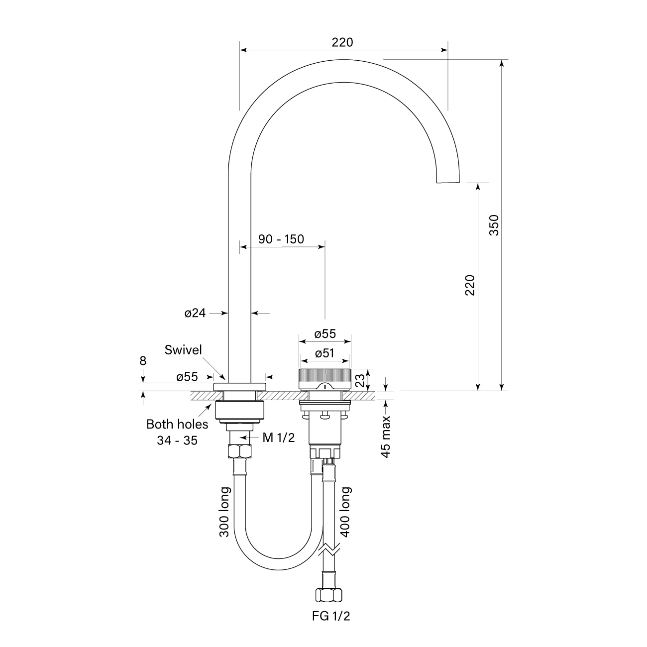 Faucet Strommen Zero Progresiv Fluted Hob Bath Mixer curve